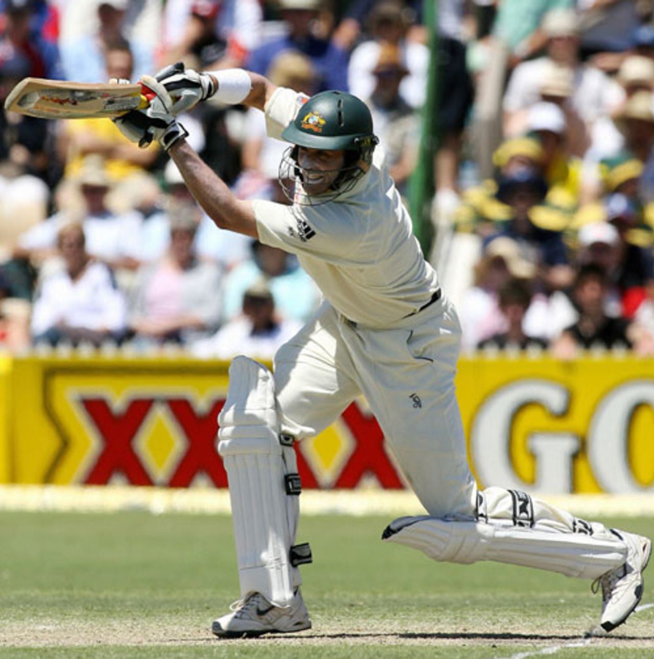 Mike Hussey drives James Anderson for four, Australia v England, 2nd Test, Adelaide, December 3, 2006