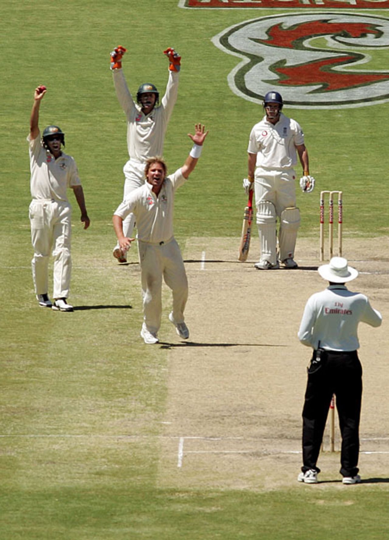 Shane Warne appeals successfully for Andrew Strauss's wicket, Australia v England, 2nd Test, Adelaide, December 5, 2006