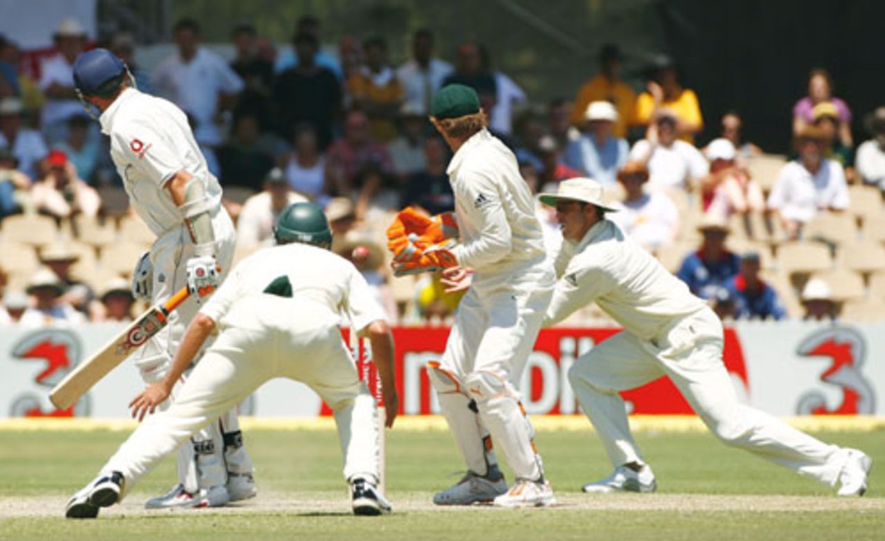 Ashley Giles completes a wretched match by falling for a duck, Australia v England, 2nd Test, Adelaide, December 5, 2006