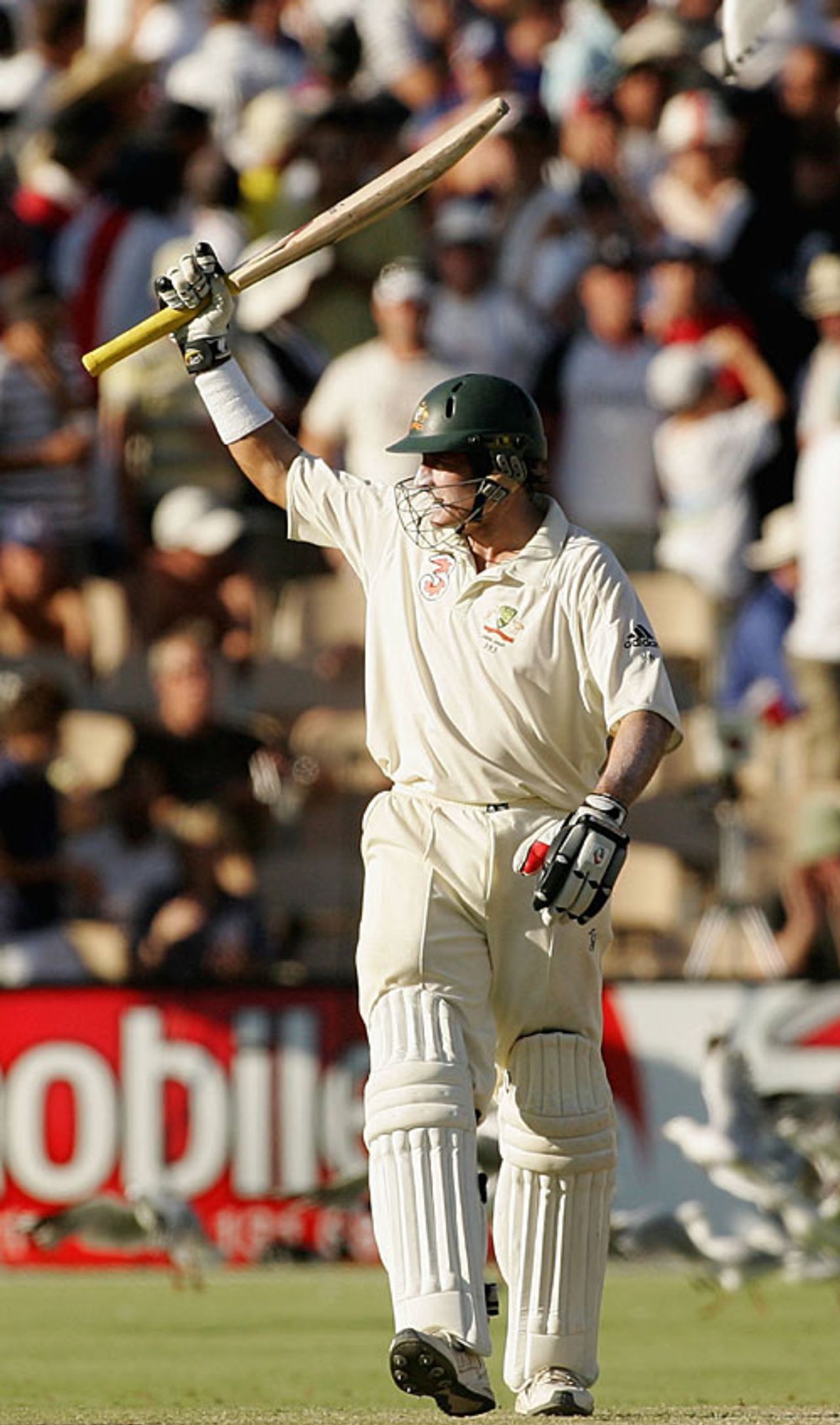 Mike Hussey raises his bat on reaching fifty, Australia v England, 2nd Test, Adelaide, December 5, 2006