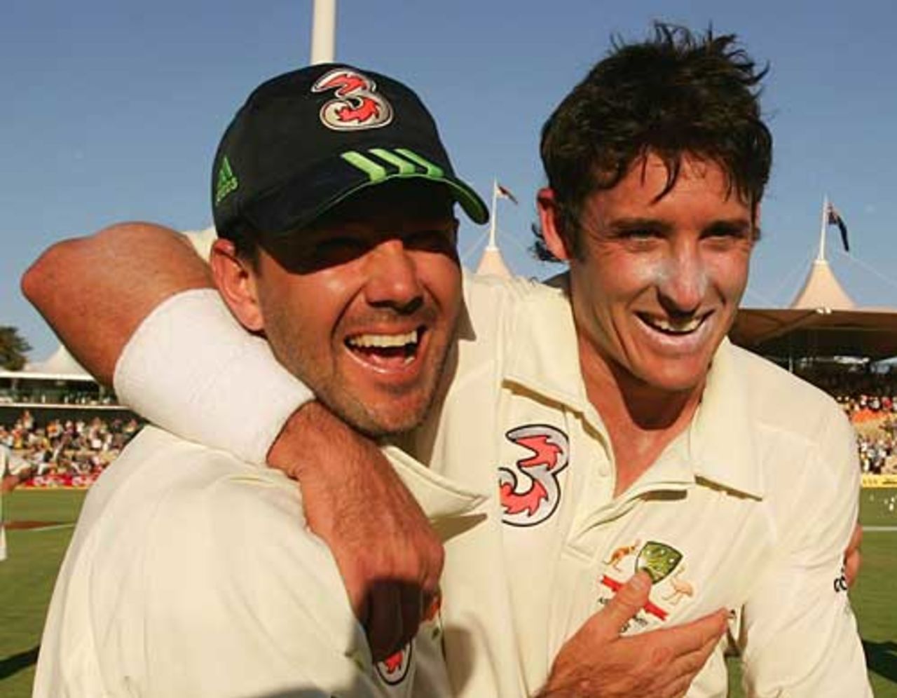 Ricky Ponting and Michael Hussey in ecstatic mood after their victory in Adelaide