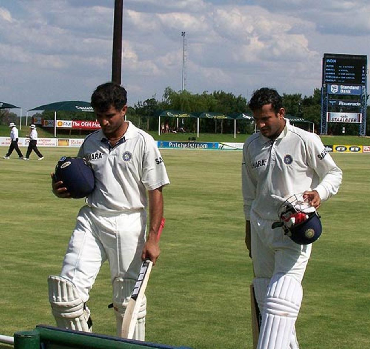 Sourav Ganguly and Irfan Pathan walk back to the pavilion for the tea interval, Rest of South Africa v Indians, 1st day, Potchefstroom