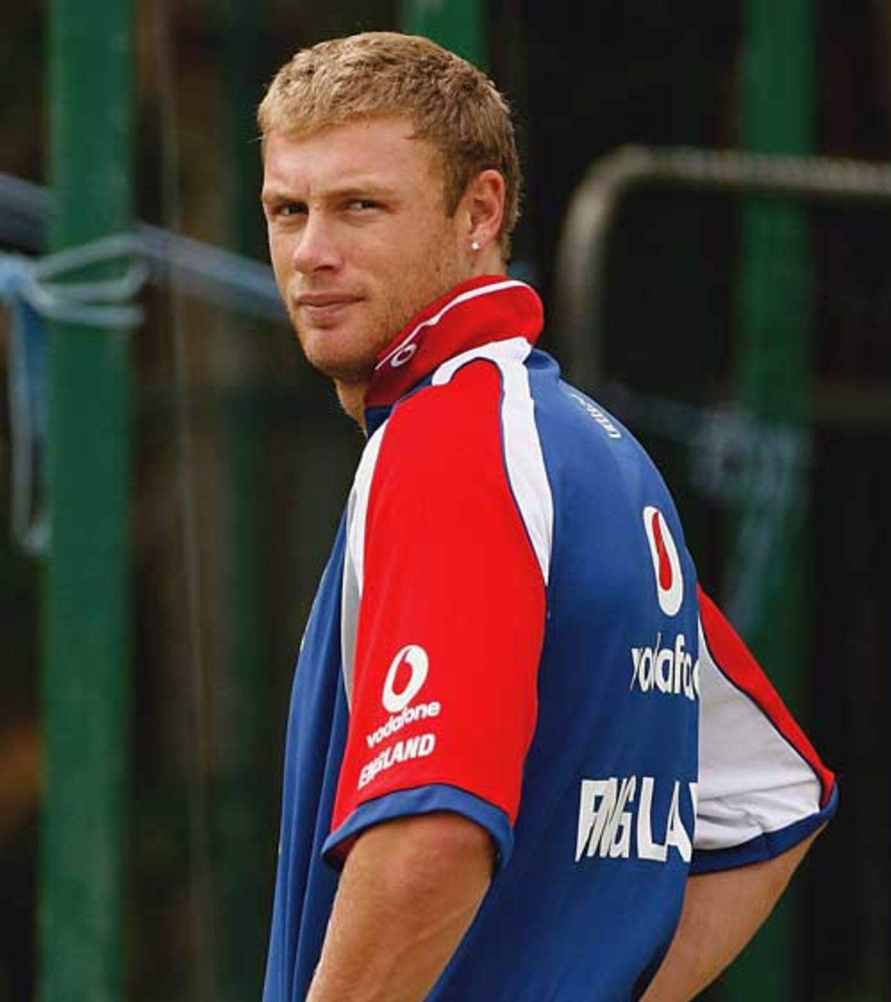 Andrew Flintoff watches his team during training, WACA, Perth, December 8, 2006
