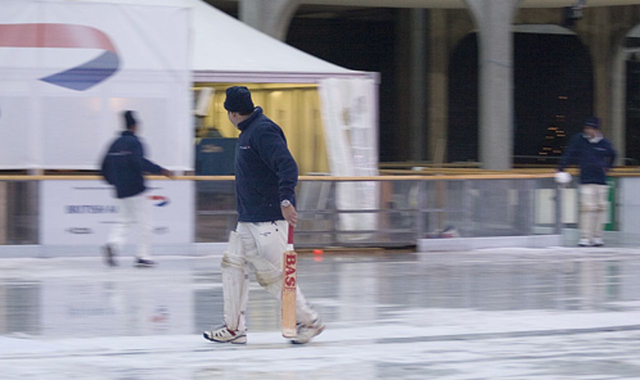 A quick single taken...on an ice rink in London during a charity match to raise funds for the Ben Hollioake Fund, outside the Natural History Museum, South Kensington, London, December 13, 2006