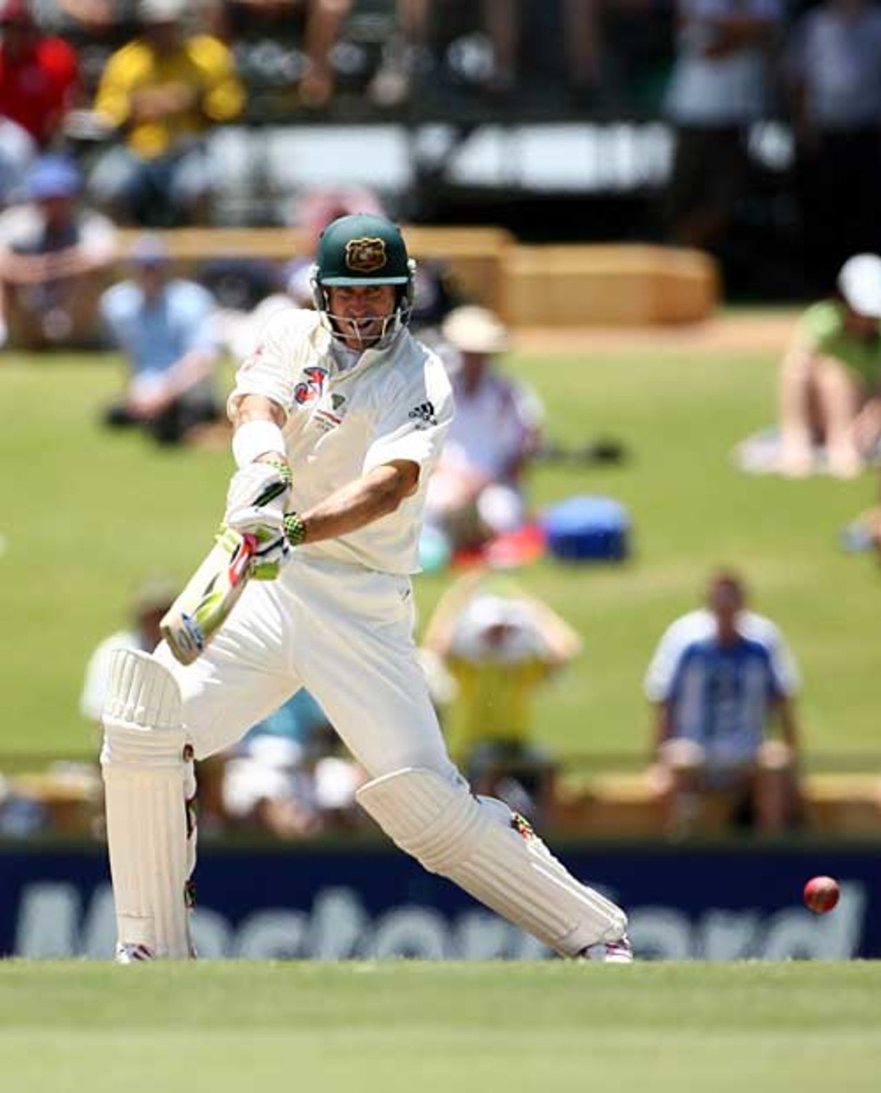Matthew Hayden square-drives during his 92, Australia v England, 3rd Test, Perth, December 16, 2006