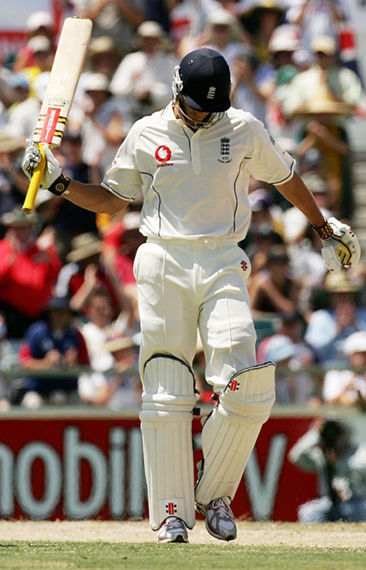 Alastair Cook raises his bat on reaching fifty against Australia, Australia v England, 3rd Test, Perth, December 17, 2006