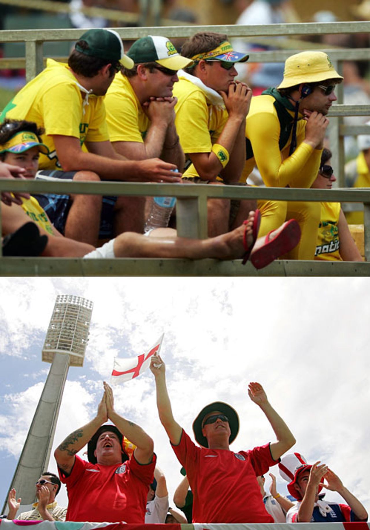 The tension and excitement: Australia fans look pensive; England supporters euphoric. But it was short-lived, Australia v England, 3rd Test, Perth, December 18, 2006