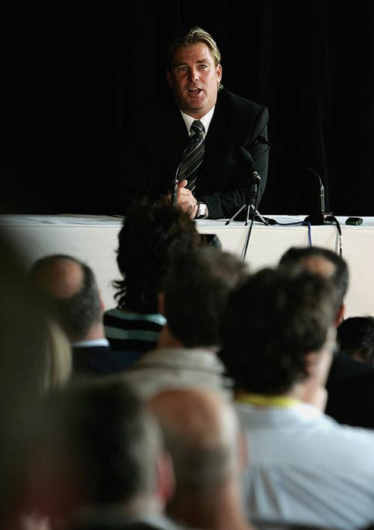 Shane Warne answers questions after announcing his retirement, Melbourne, December 21, 2006