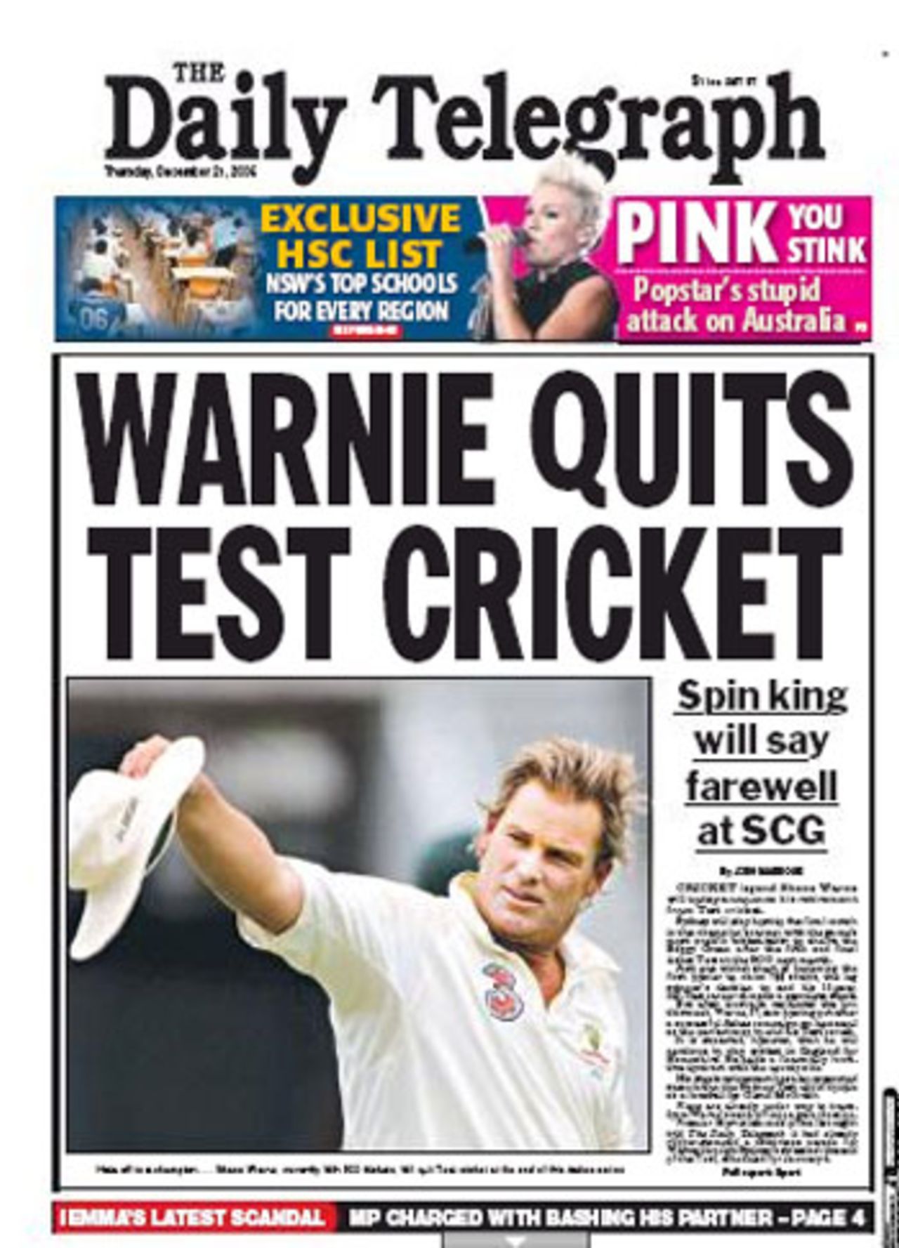 It's all over, <I>The Daily Telegraph</I>, Sydney, December 21, 2006