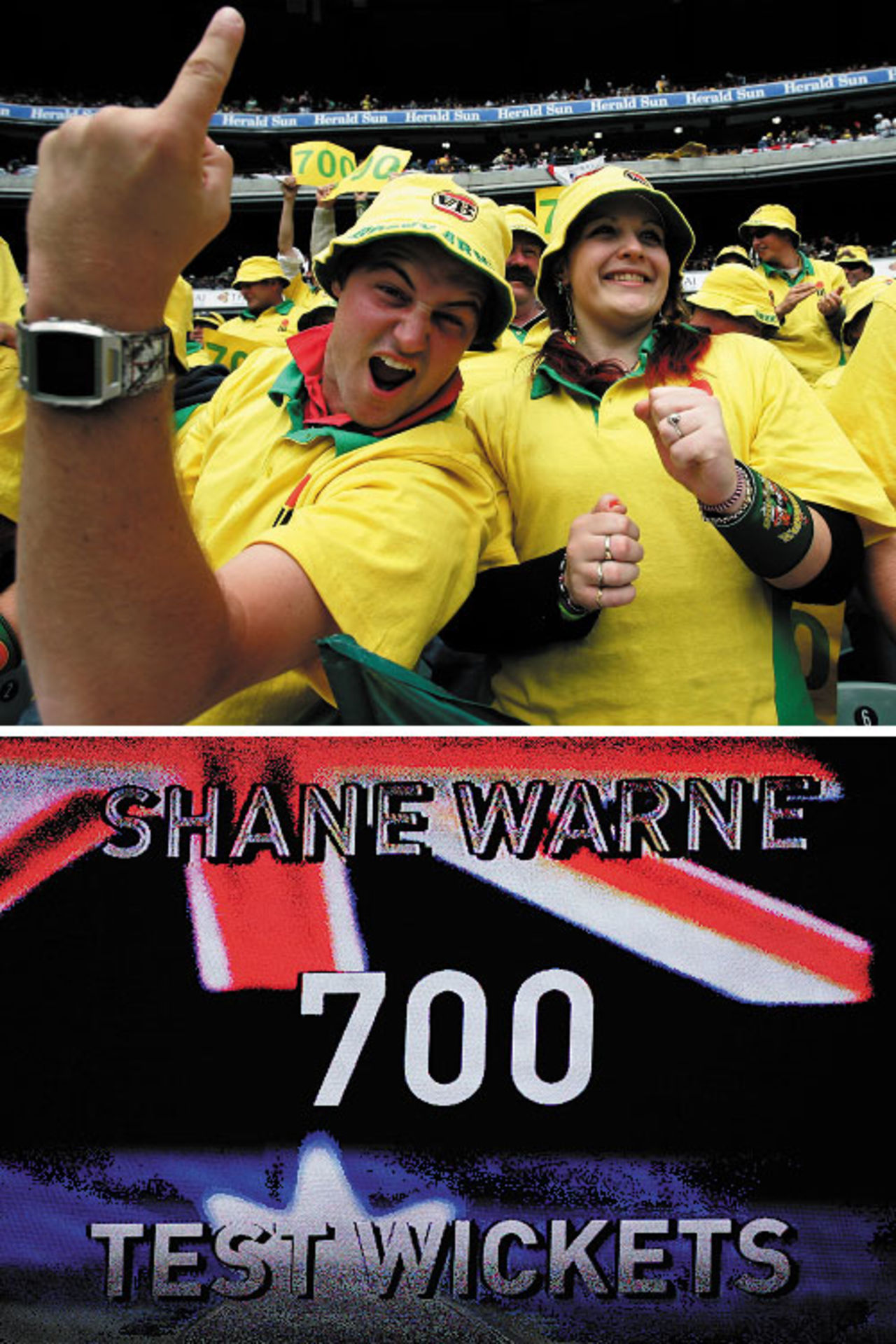 Fervent applause from two Australia supporters after Shane Warne took his 700th Test wicket, Australia v England, 4th Test, Melbourne, December 26, 2006