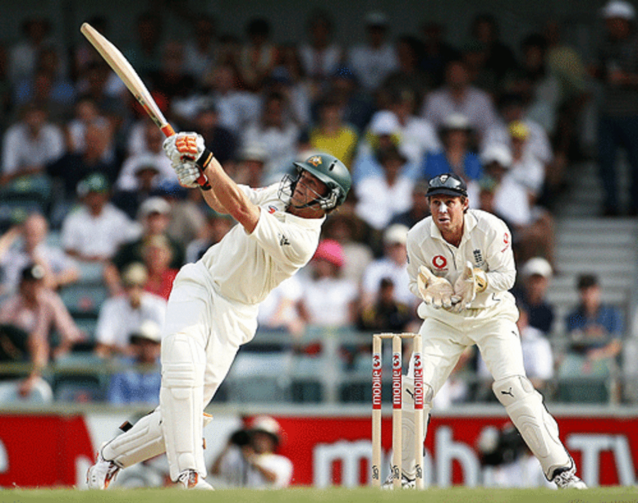 Adam Gilchrist launches one of his menacing pull shots, Australia v England, 3rd Test, Perth, December 16, 2006