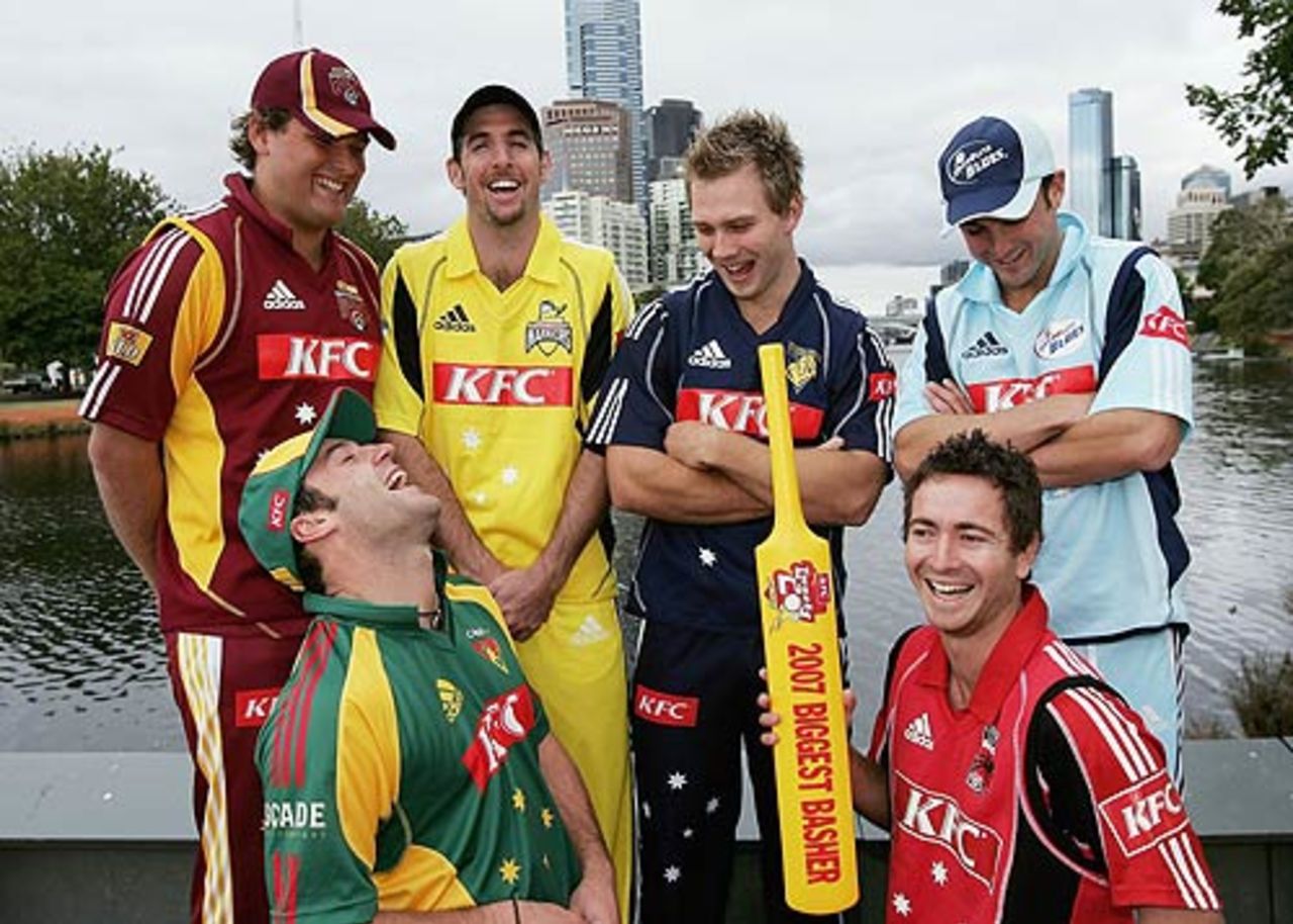 Fun and games: Nick Kruger, Peter Worthington, Aiden Blizzard, Ed Cowan, Travis Birt and Mark Cleary launch the Australian domestic Twenty20 competition, Melbourne, December 28, 2006