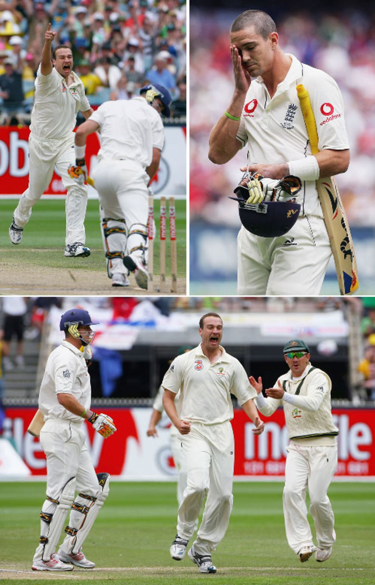 Stuart Clark bowls Kevin Pietersen and celebrates, Australia v England, 4th Test, Melbourne, December 28, 2006