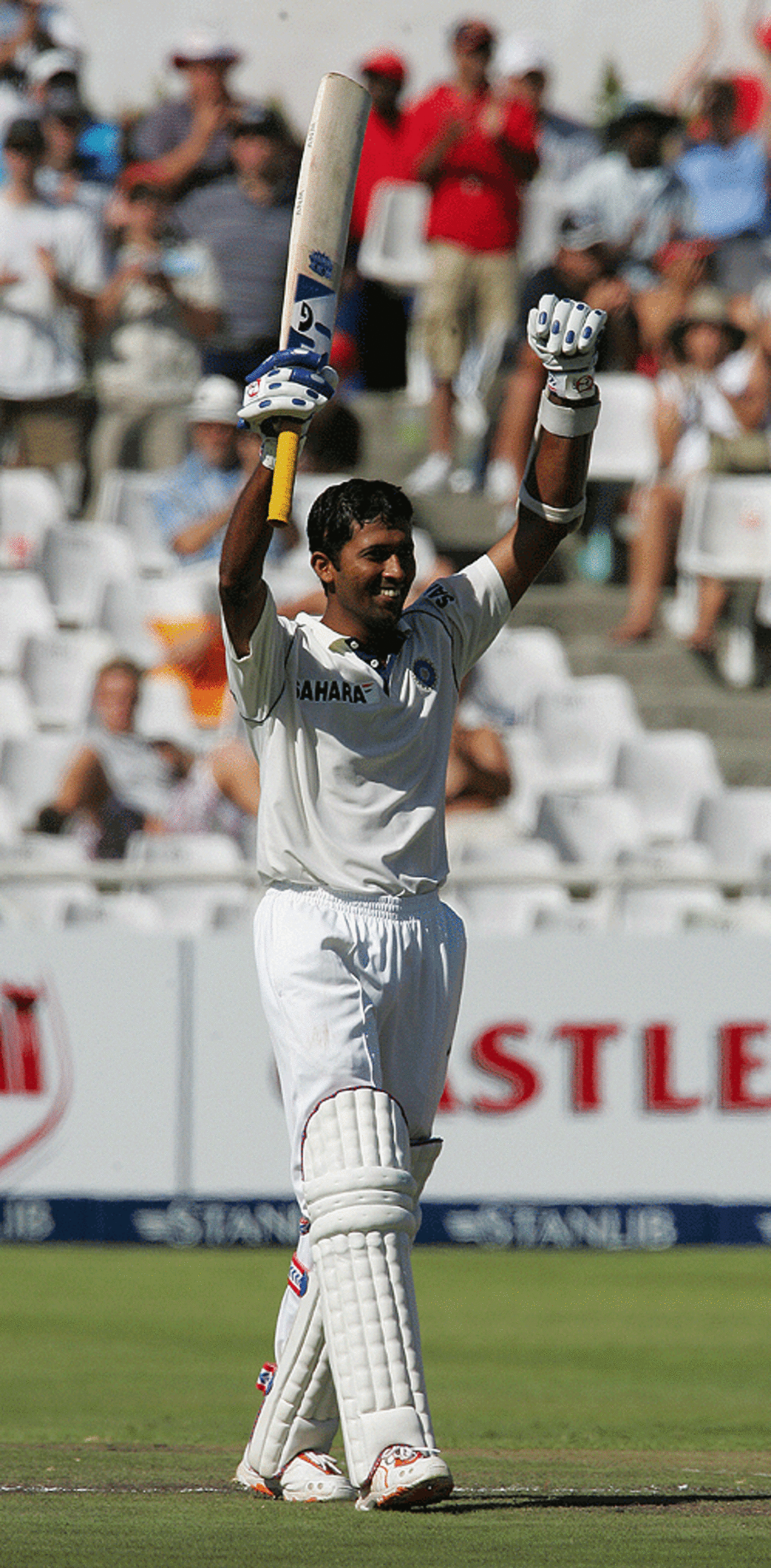Wasim Jaffer celebrates his third Test hundred, South Africa v India, 2nd Test, Durban, 1st day, January 2, 2007