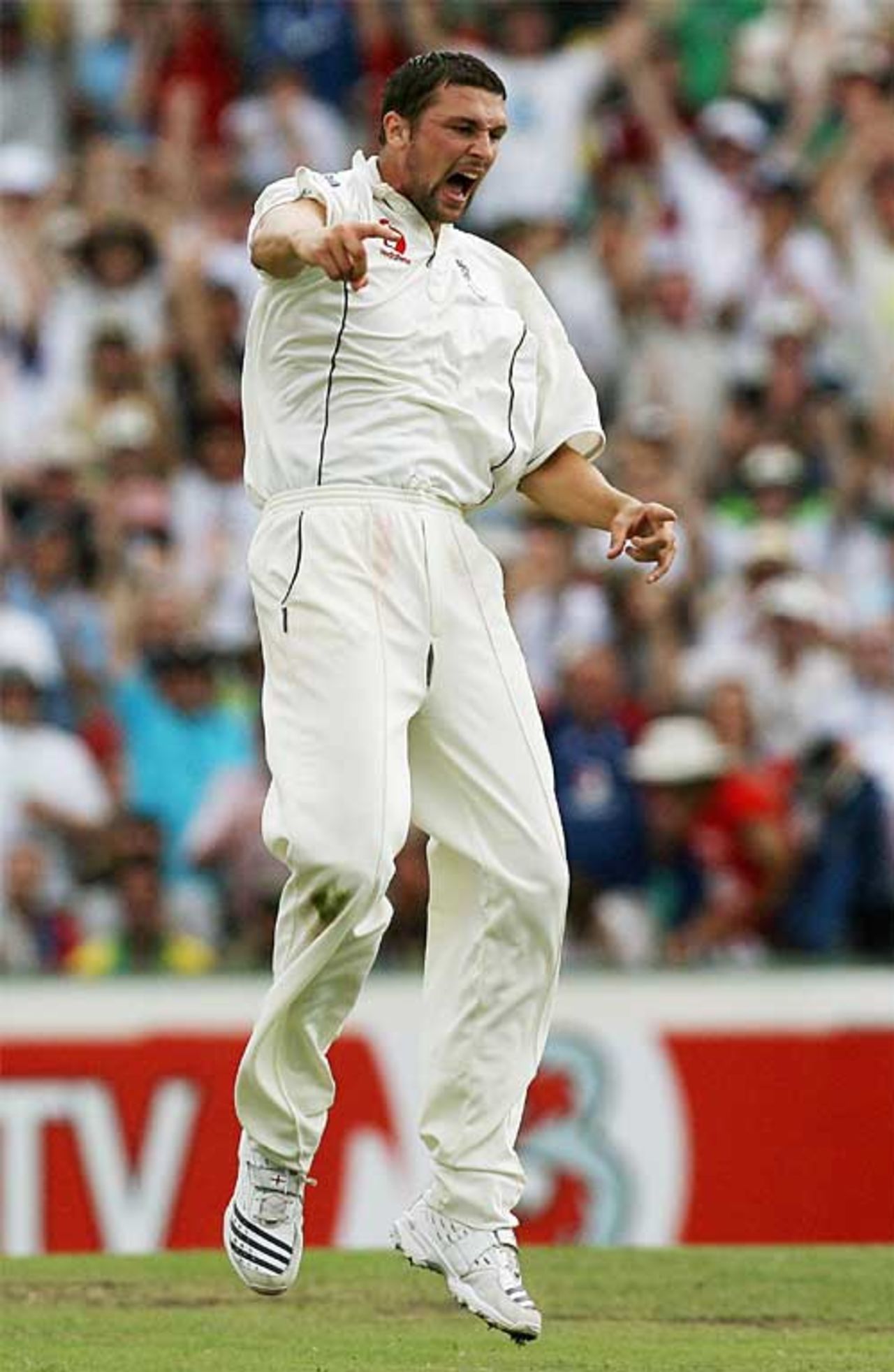 Steve Harmison roars his delight at dismissing Michael Clarke, Australia v England, 5th Test, Sydney, January 3, 2007