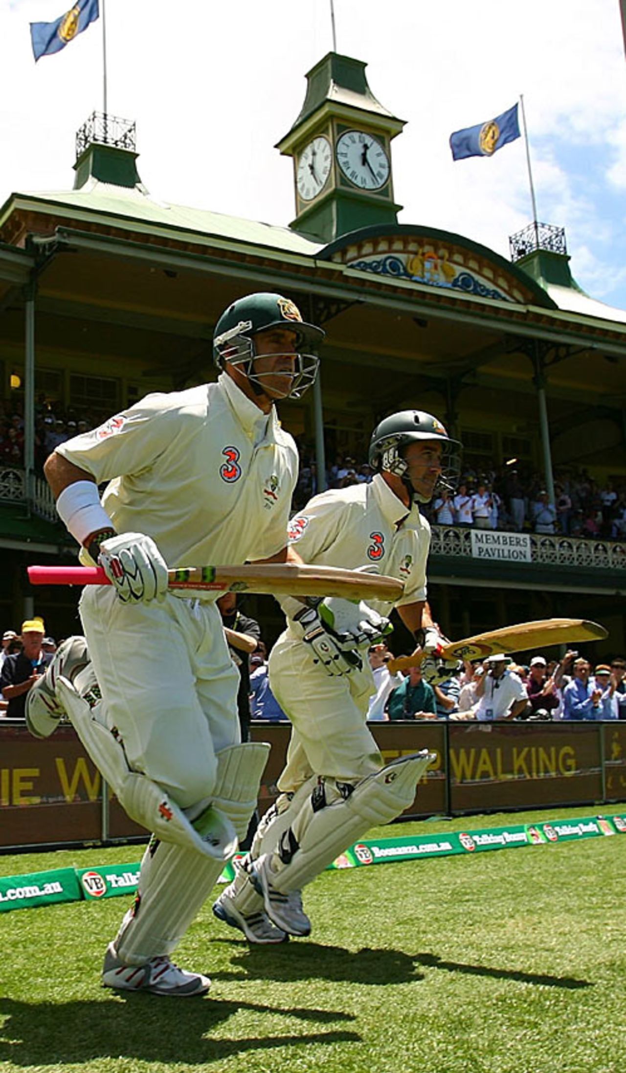 Matthew Hayden and Justin Langer jog out to bat, Australia v England, 5th Test, Sydney, January 3, 2007