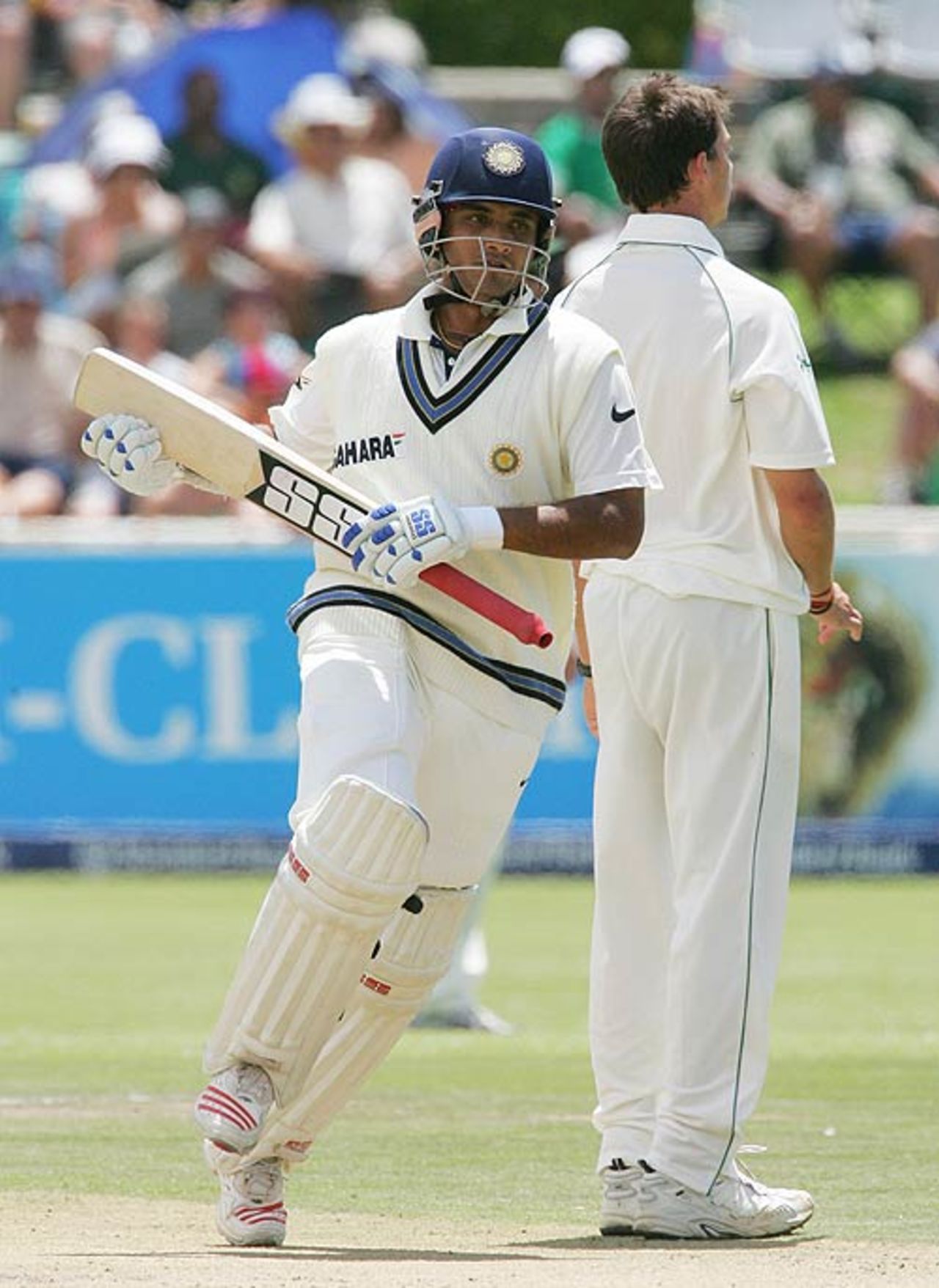 Sourav Ganguly takes a single en route to his 66, South Africa v India, 3rd Test, Cape Town, 2nd day, January 3, 2007