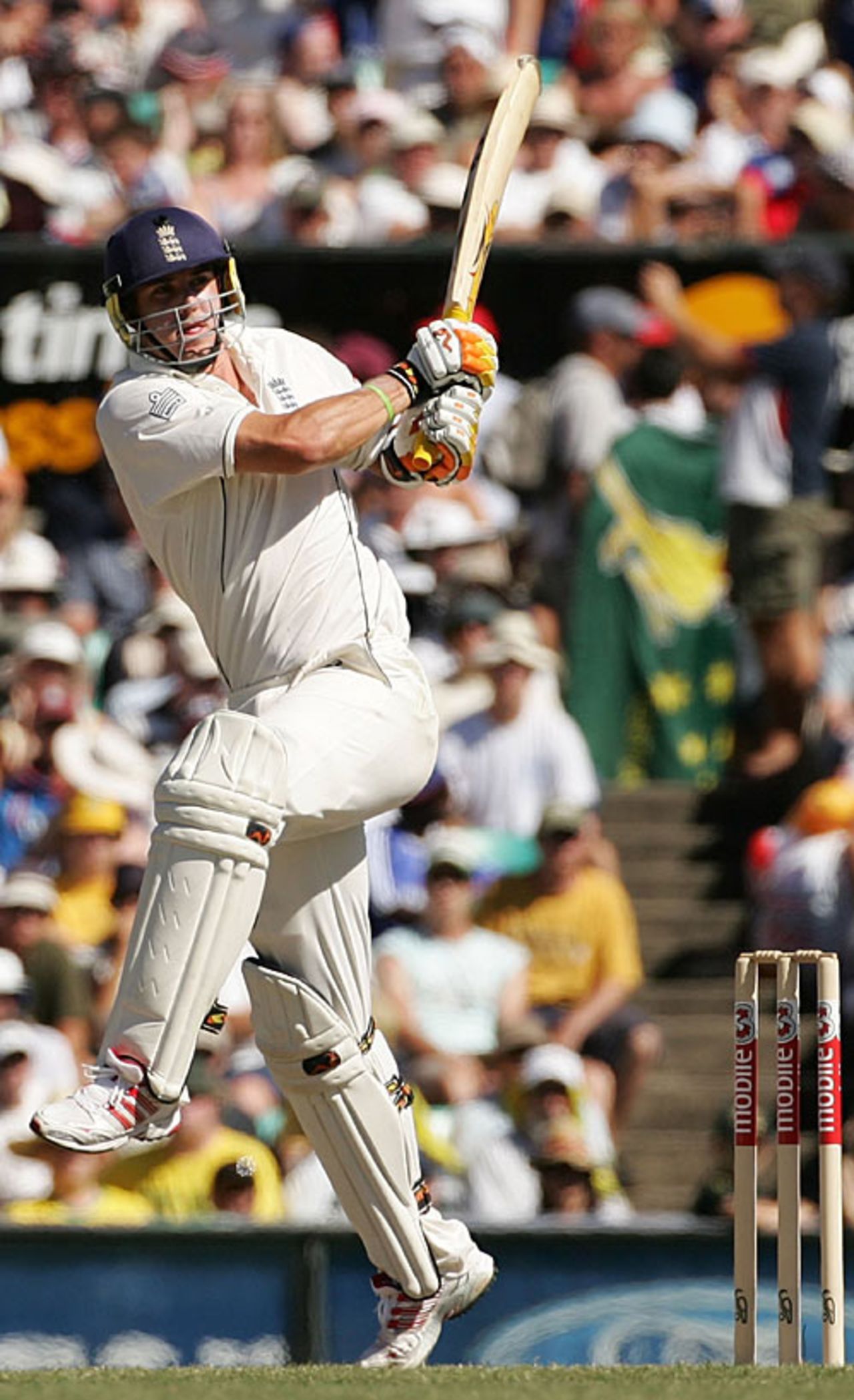 Kevin Pietersen flamingo-flicks one through midwicket, Australia v England, 5th Test, Sydney, January 4, 2007