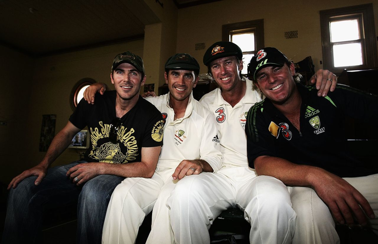 Australia's four retirees Damien Martyn, Justin Langer, Glenn McGrath and Shane Warne in the dressing room after the 5-0 Ashes win, Australia v England, 5th Test, Sydney, January 5, 2007