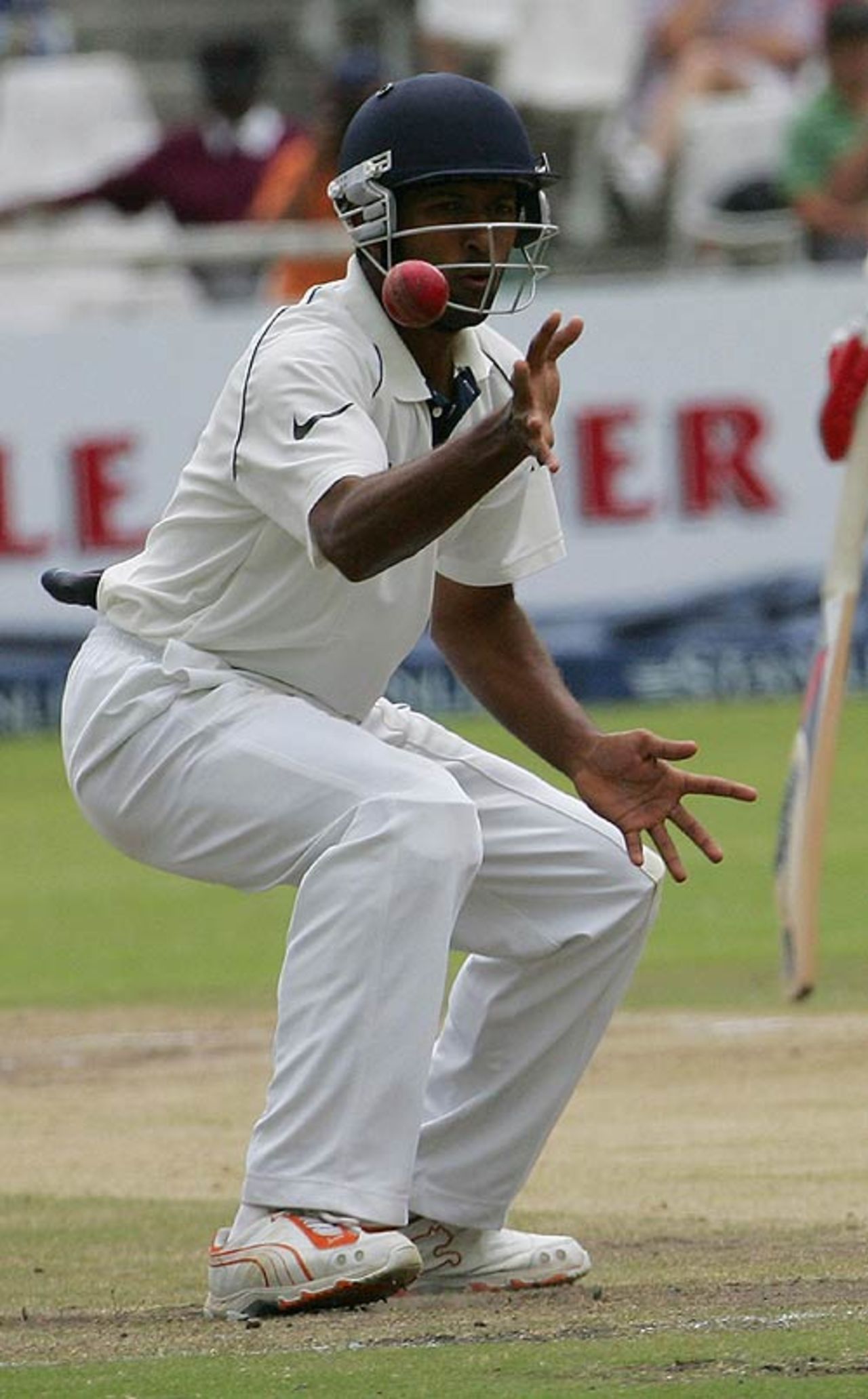 The ball whizzes past Wasim Jaffer at short leg, South Africa v India, 3rd Test, Cape Town, 5th day, January 6, 2007