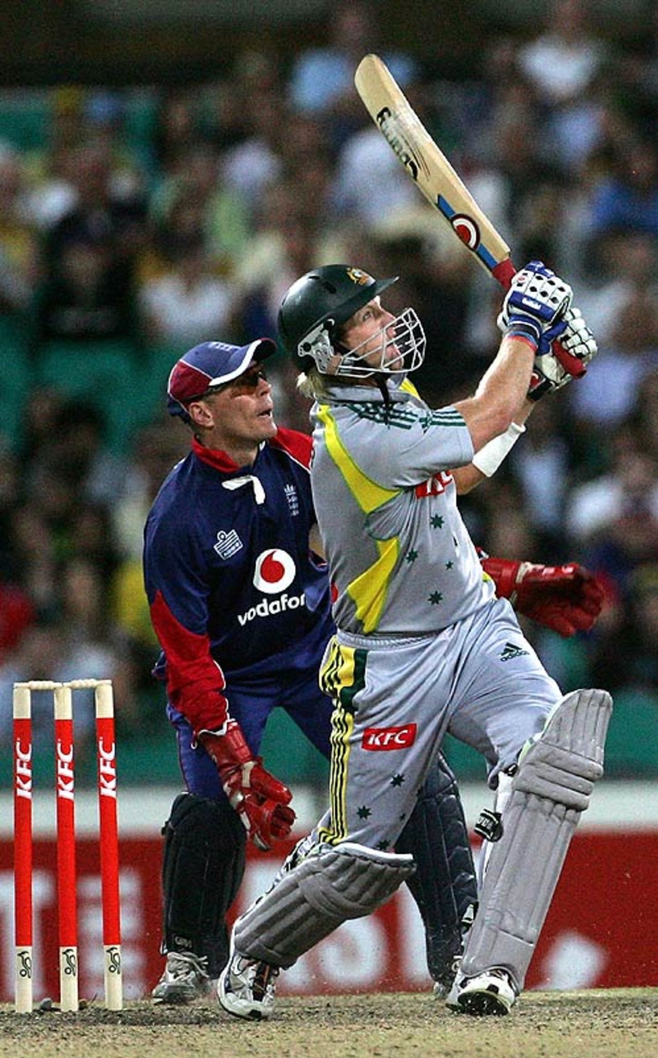 Cameron White launches one of many big hits during his Twenty20 international debut, Australia v England, Only Twenty20, Sydney, January 9, 2007