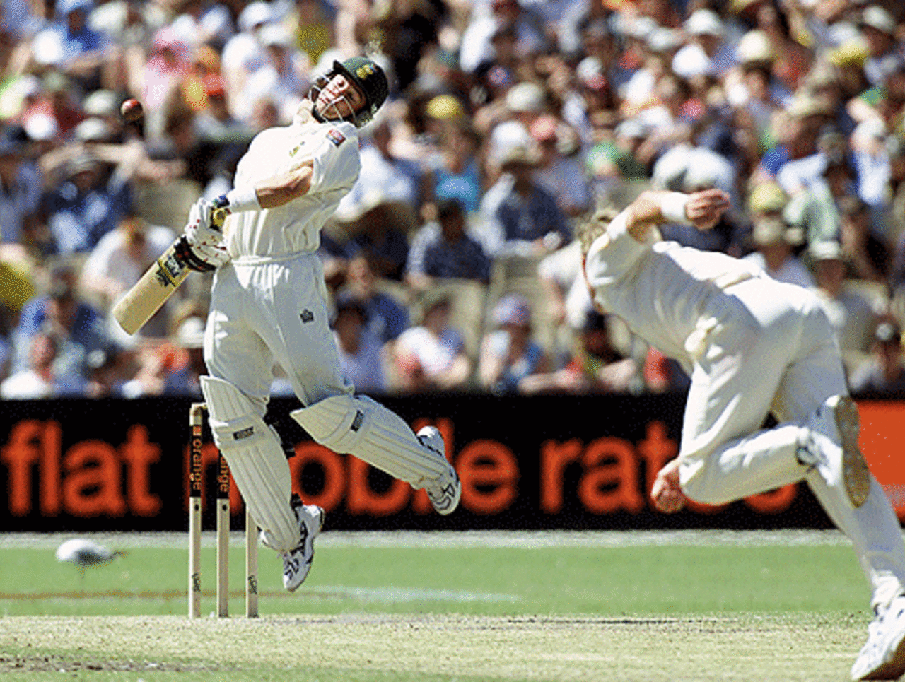 Mark Boucher evades a Brett Lee bouncer, Australia v South Africa, 1st Test, Adelaide, December 16, 2001