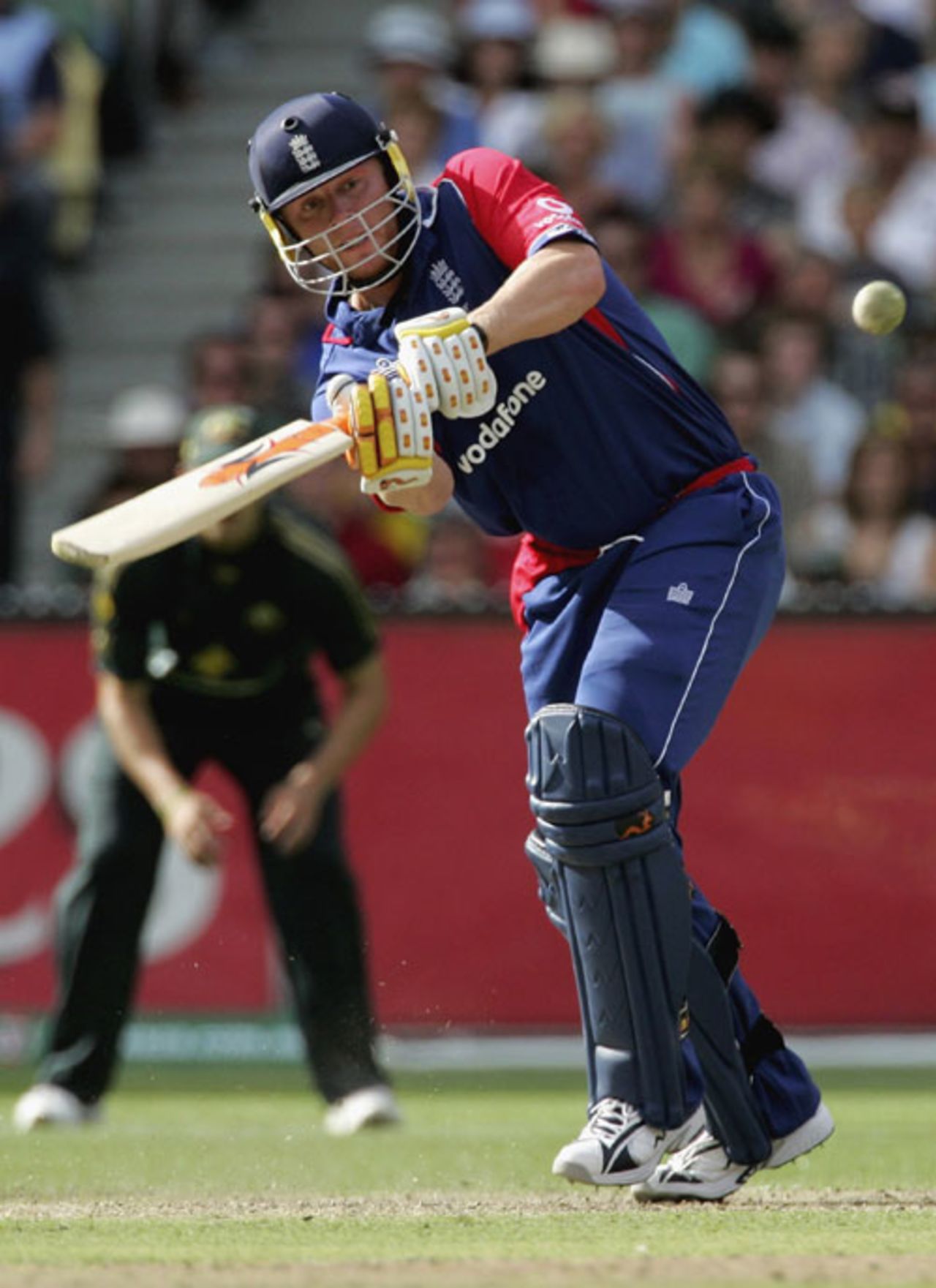 Andrew Flintoff chips over midwicket, Australia v England, Commonwealth Bank Series, 1st Match, Melbourne, January 12, 2007