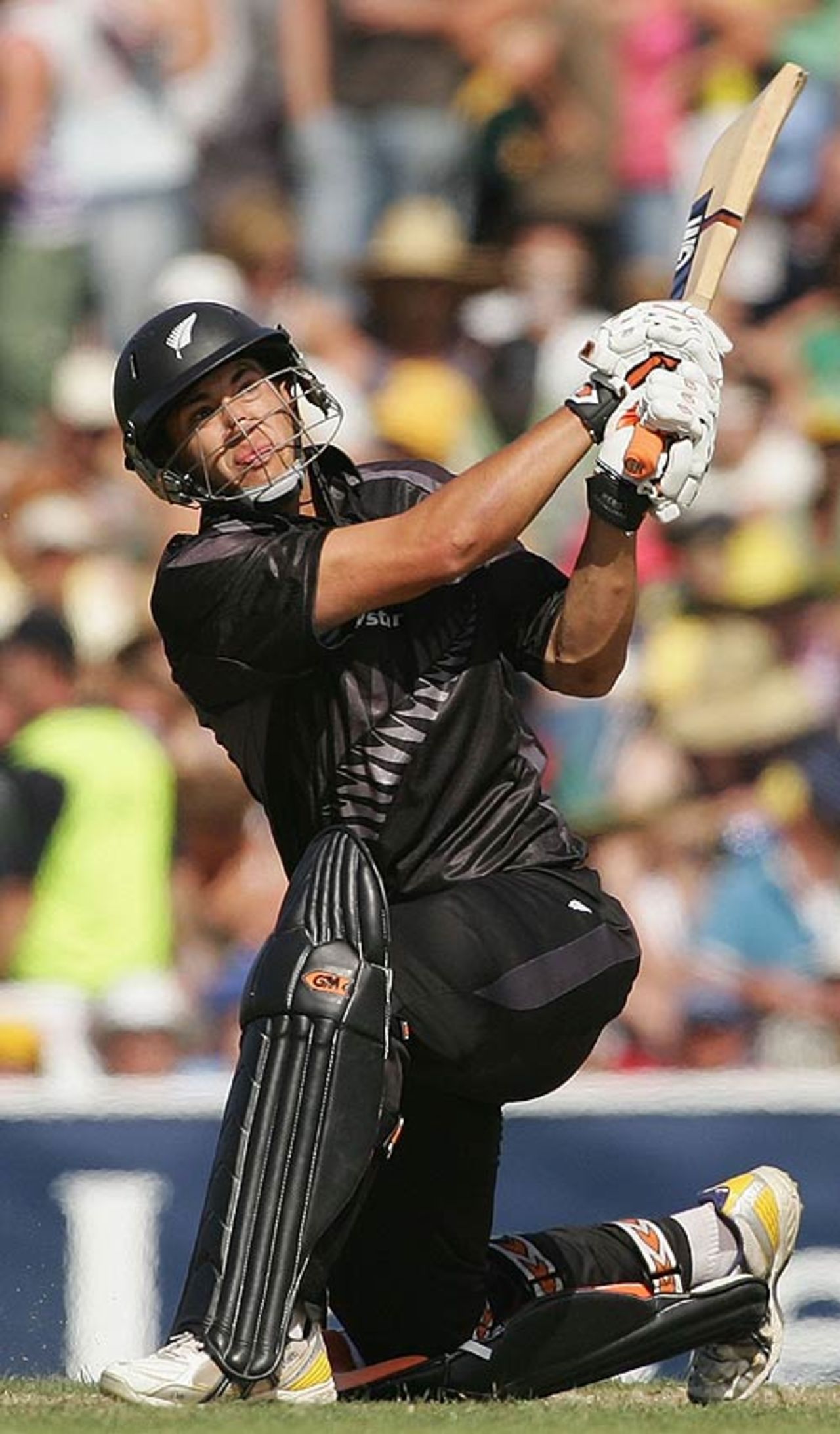 Ross Taylor launches one of three sixes on his way to 84, Australia v New Zealand, CB Series, 2nd match, Hobart, January 14, 2007