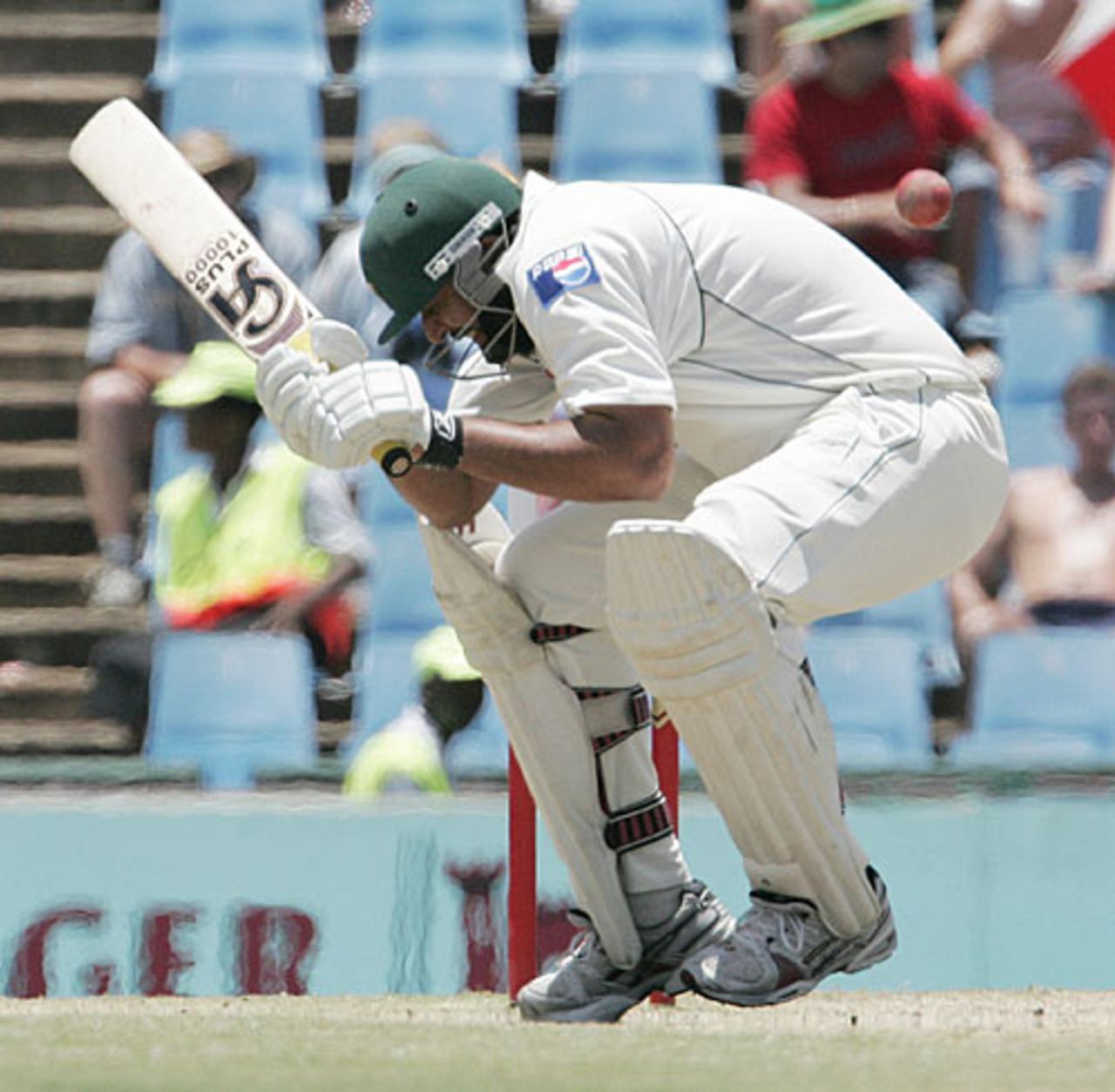 Inzamam-ul-Haq ducks underneath a bouncer, South Africa v Pakistan, 1st Test, Centurion Park, January 14, 2007