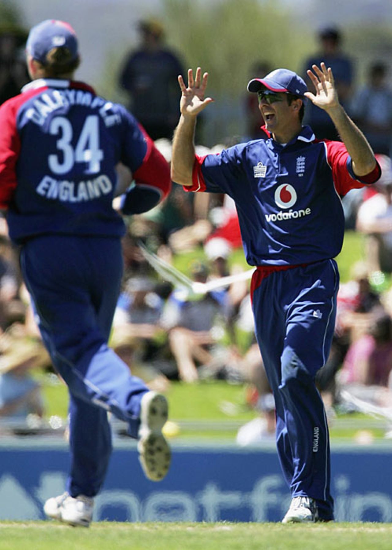 Michael Vaughan celebrates another wicket and another catch, England v New Zealand, CB Series, 3rd match, Hobart, January 16, 2007
