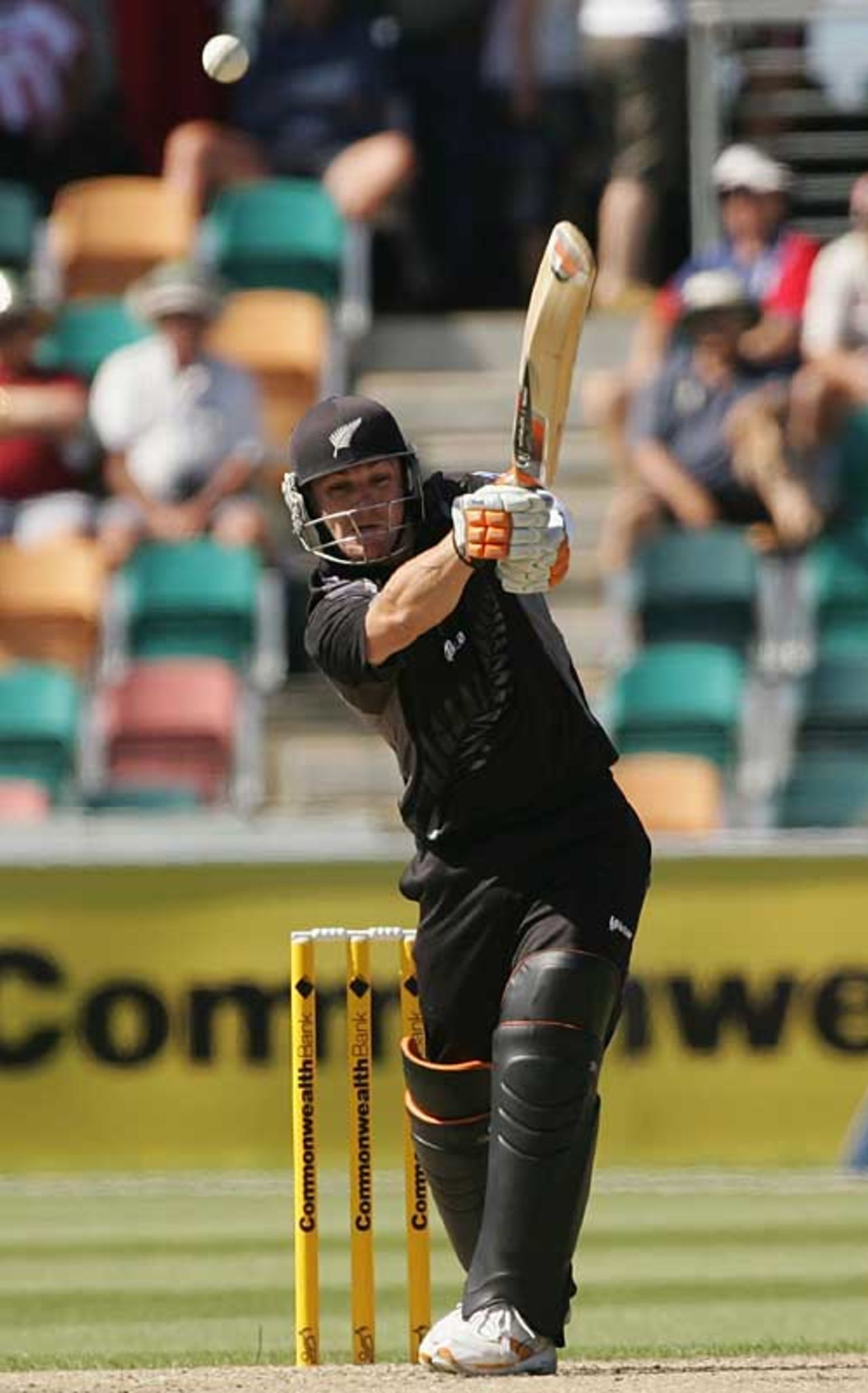 Brendon McCullum skies a drive towards mid off, England v New Zealand, CB Series, 3rd match, Hobart, January 16, 2007