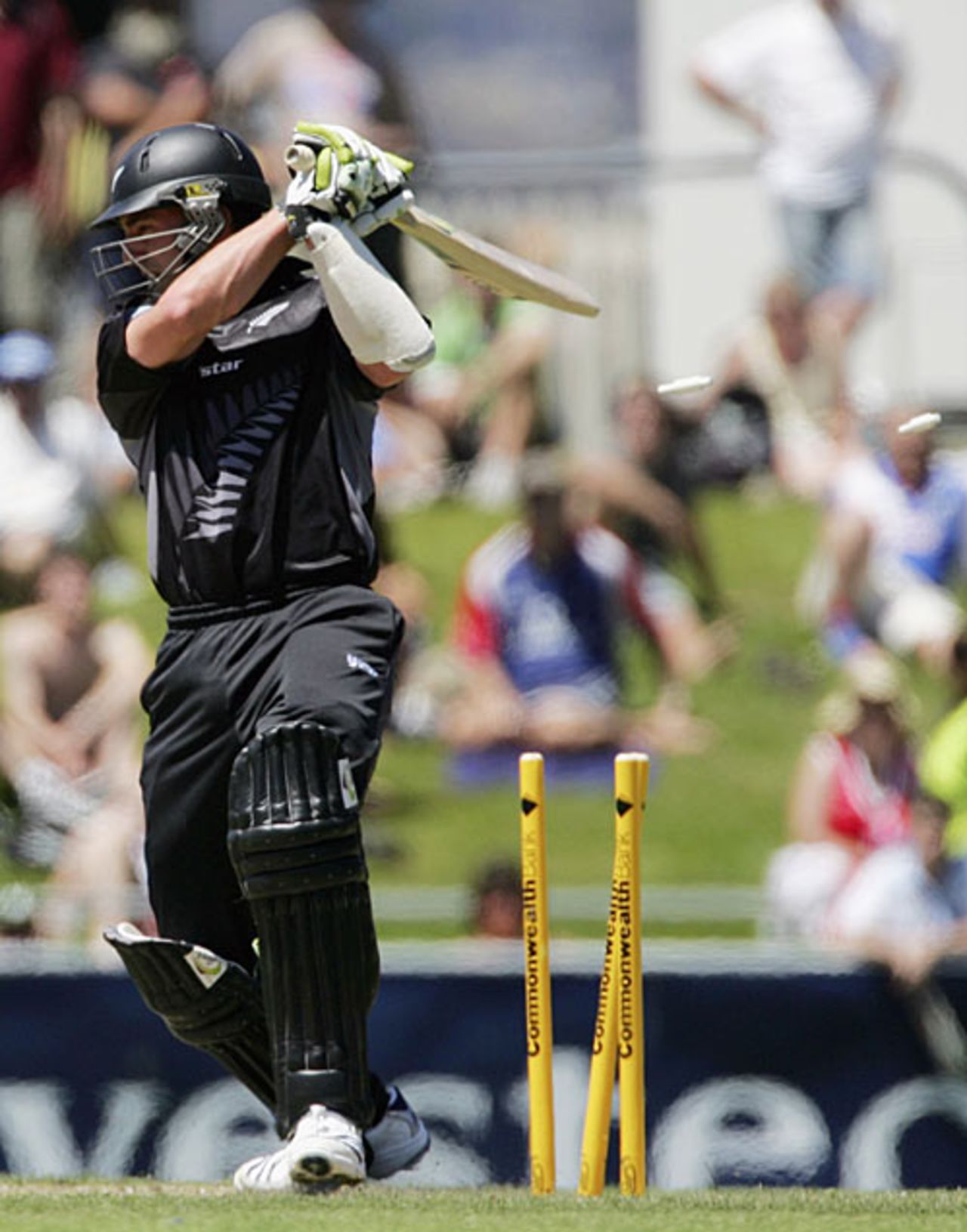 Mark Gillespie is bowled by James Anderson, England v New Zealand, CB Series, 3rd match, Hobart, January 16, 2007