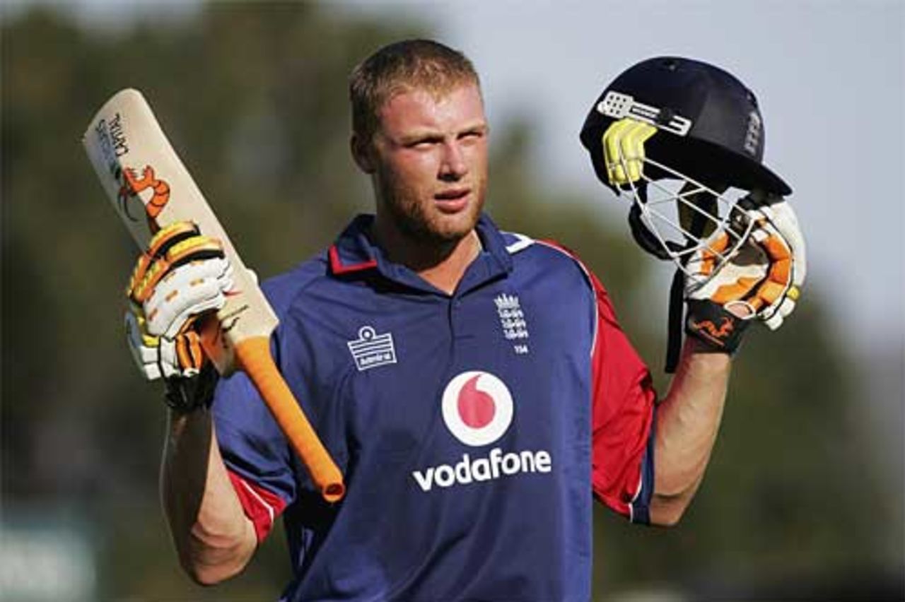 Andrew Flintoff takes the plaudits for his half-century, England v New Zealand, CB Series, 3rd match, Hobart, January 16, 2007