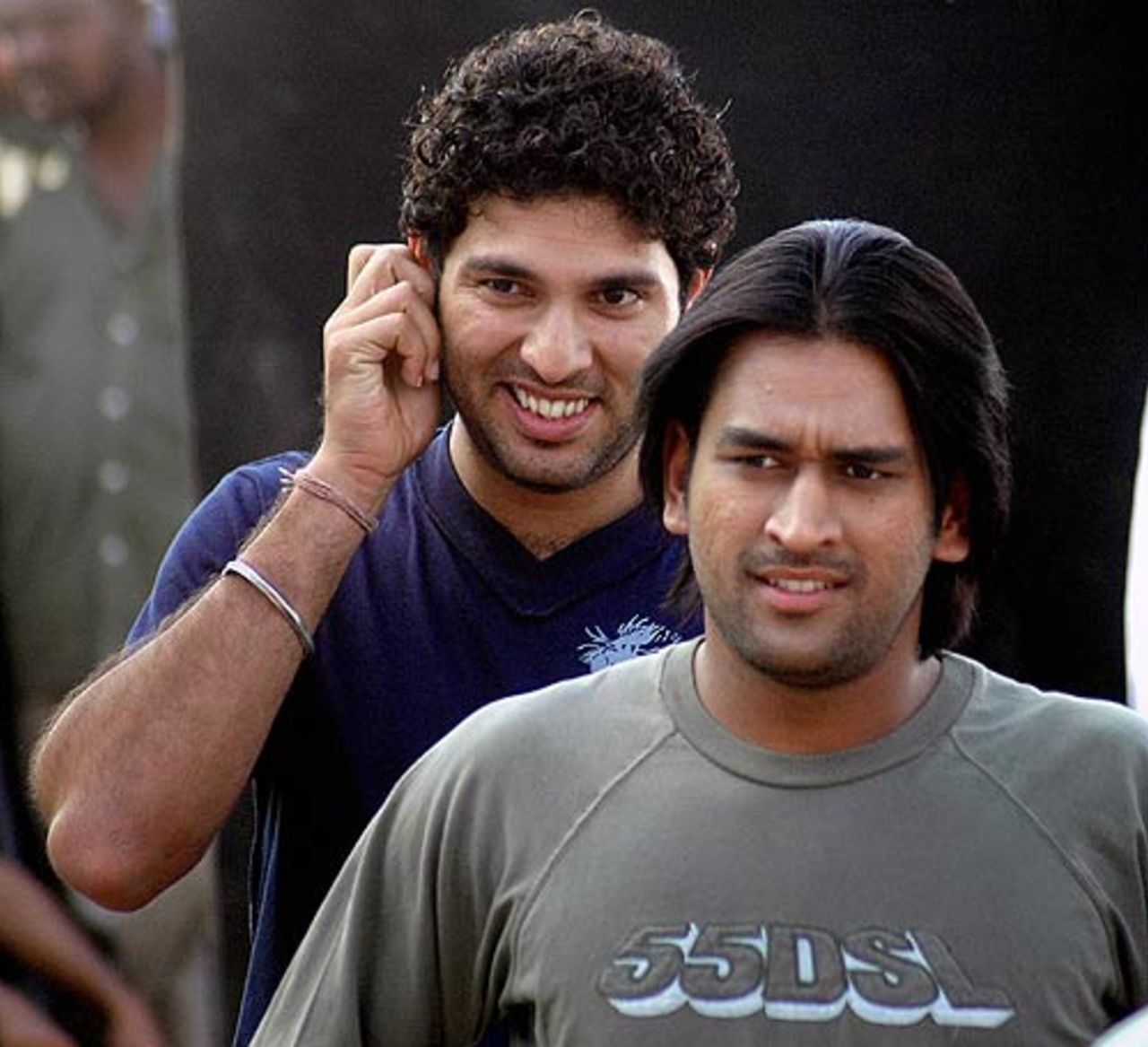 Yuvraj Singh and Mahendra Singh Dhoni during an ad-film shoot , Hyderabad, January 16, 2007
