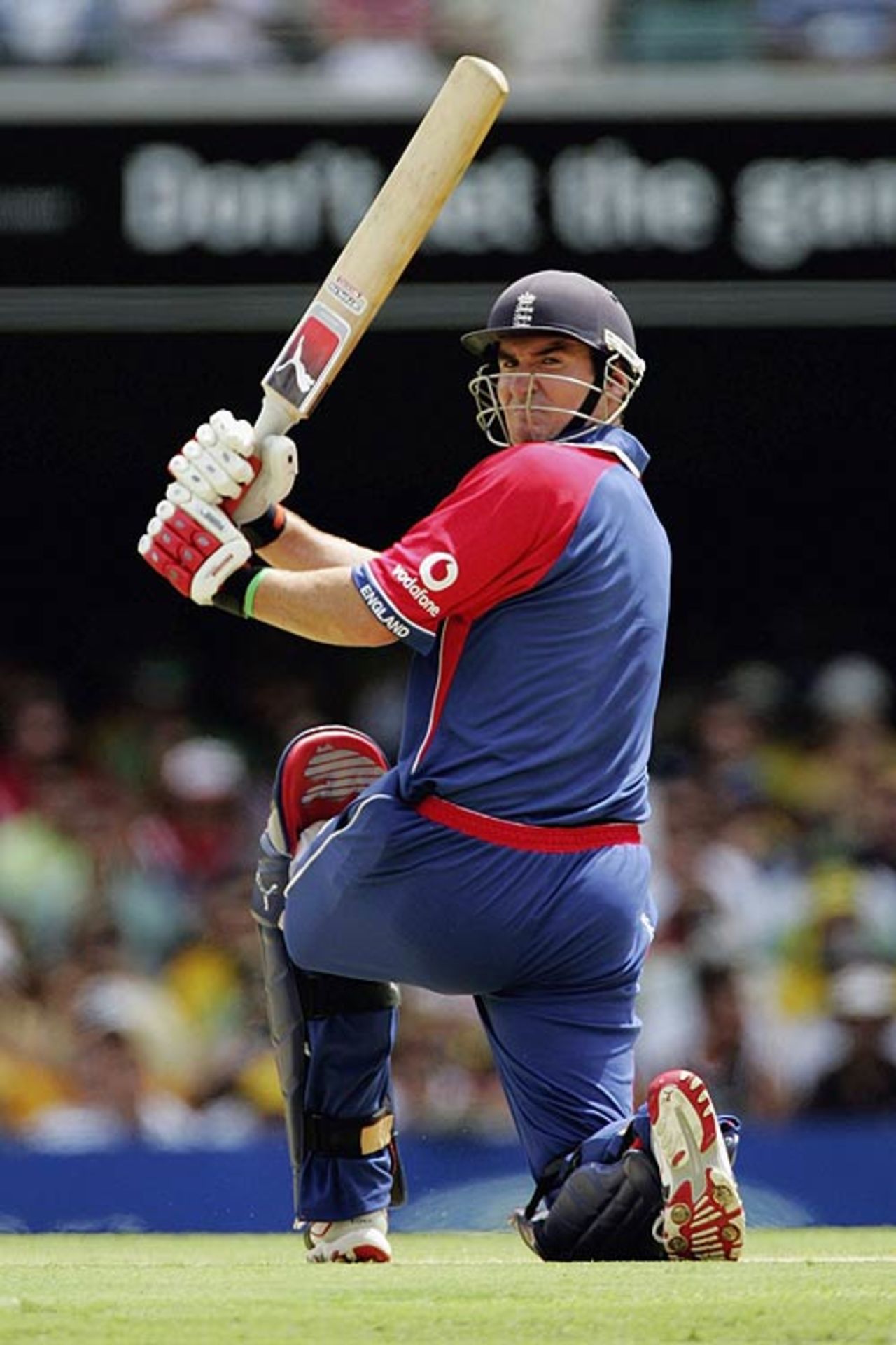 Mal Loye watches his slog-sweep sail over the fence, Australia v England, CB Series, 4th match, Brisbane, January 19, 2007