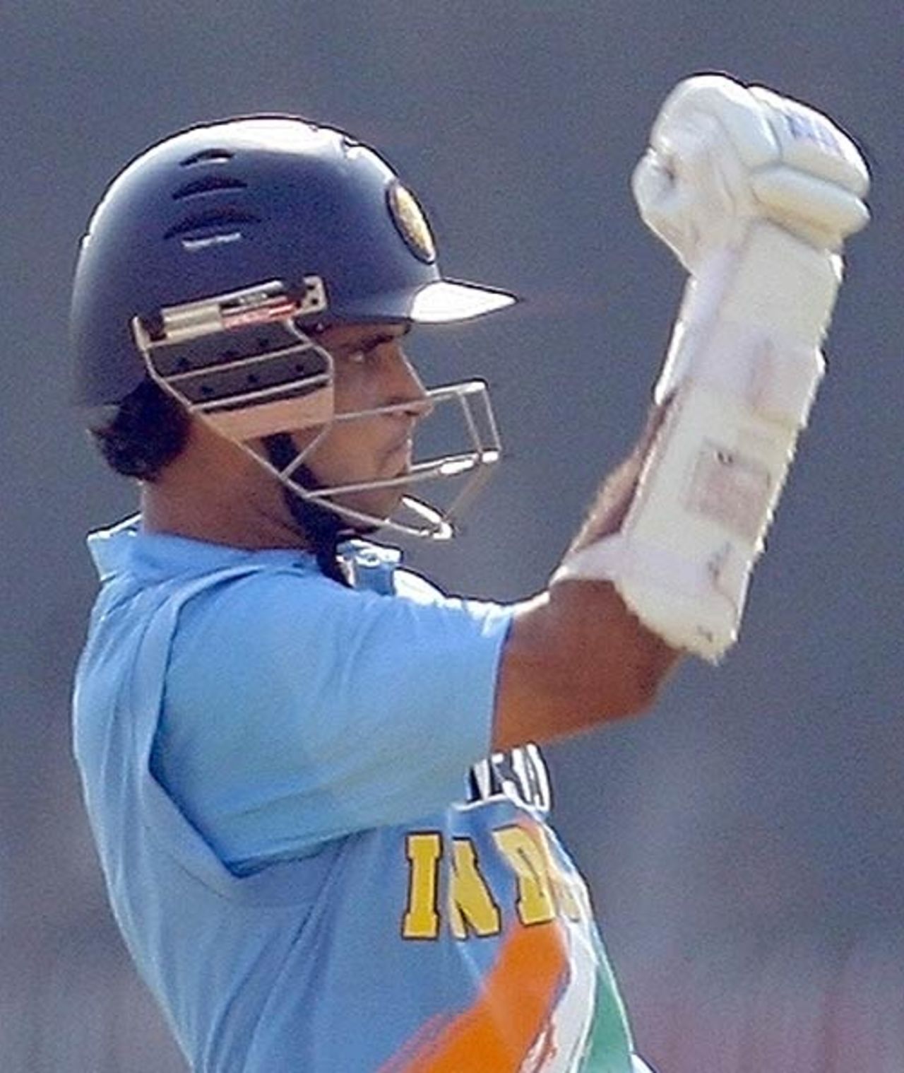 Sourav Ganguly punches the air after reaching his fifty, India v West Indies, 1st ODI, Nagpur, January 21, 2007