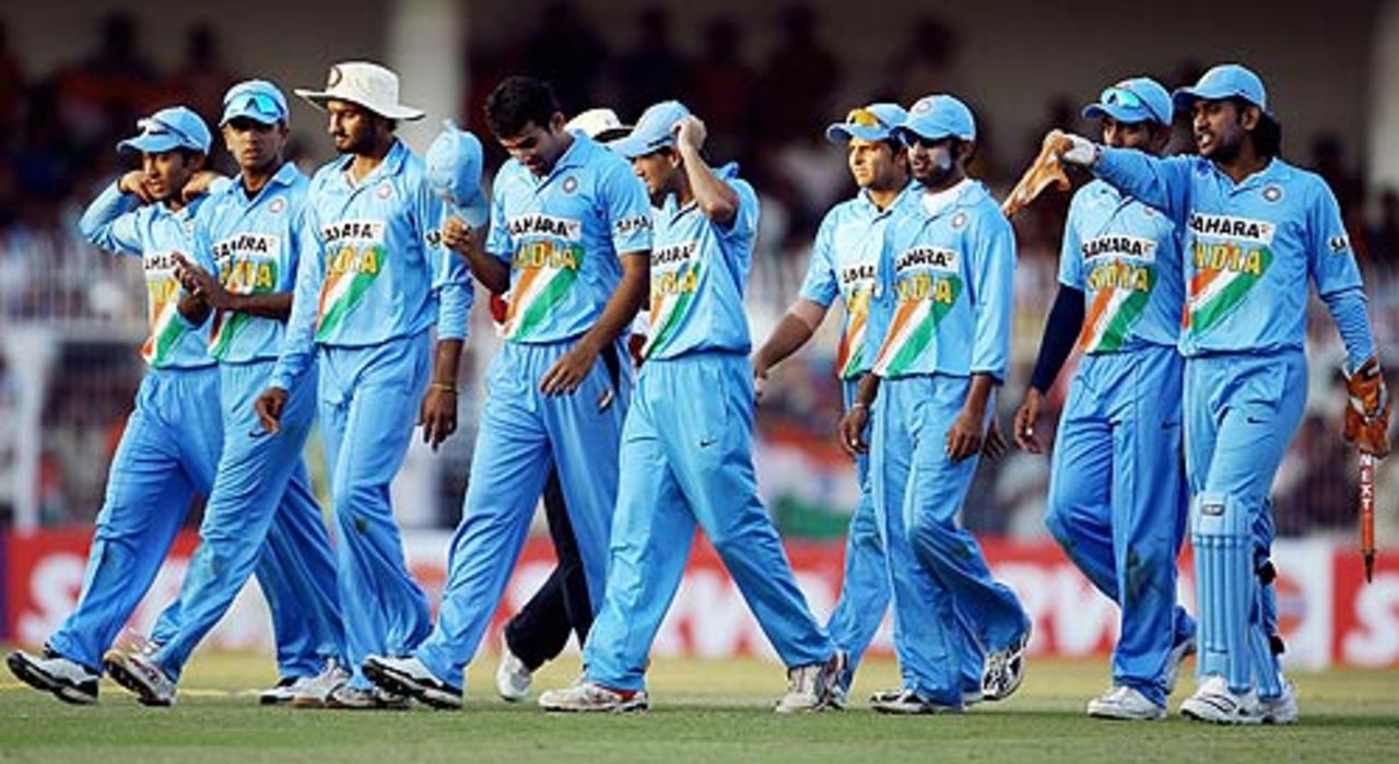 The Indians looked relieved after the victory, India v West Indies, 1st ODI, Nagpur, January 21, 2007