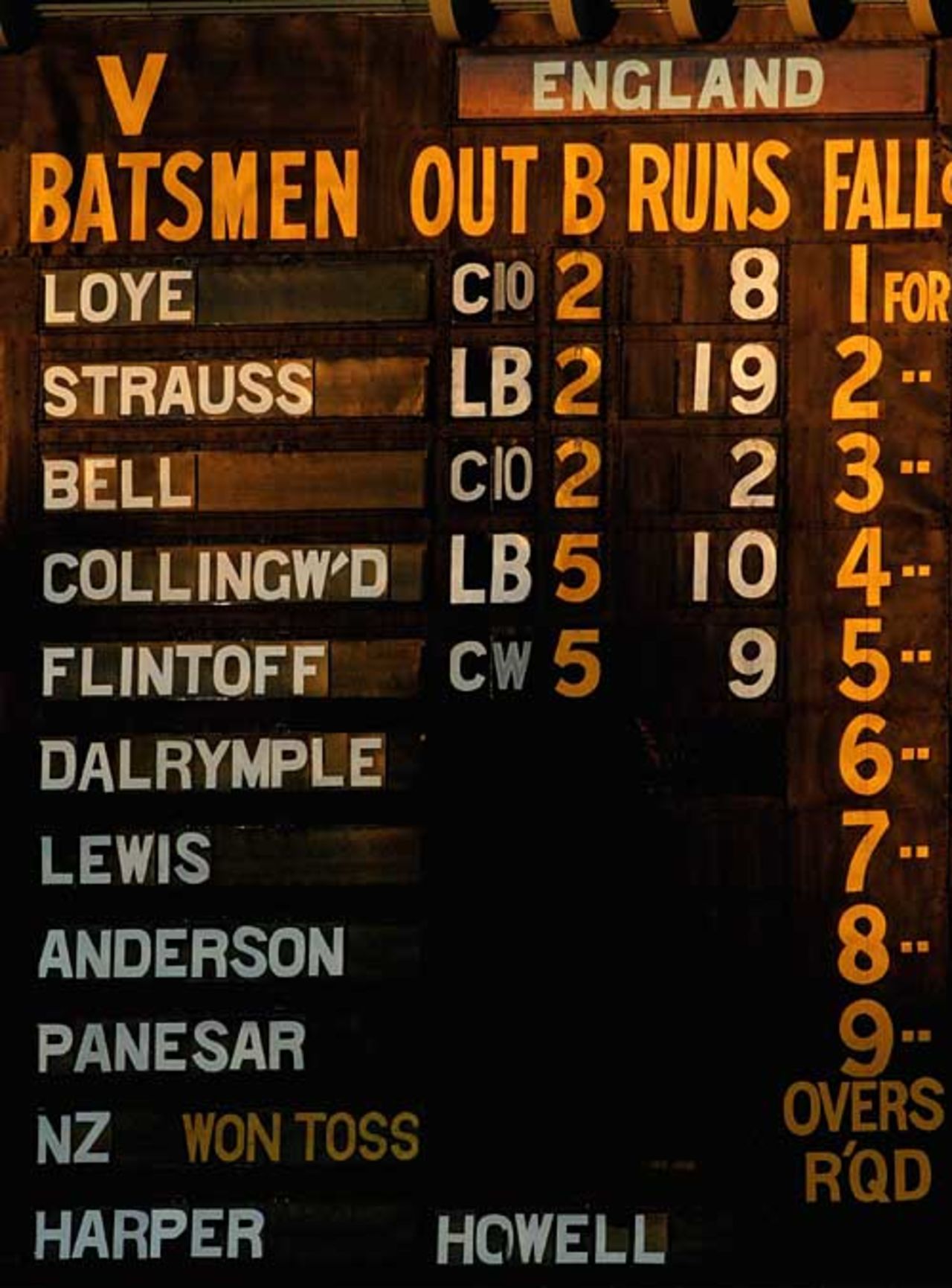 England's shambles is shown starkly on the Adelaide scoreboard, England v New Zealand, CB Series, Adelaide, January 23, 2007