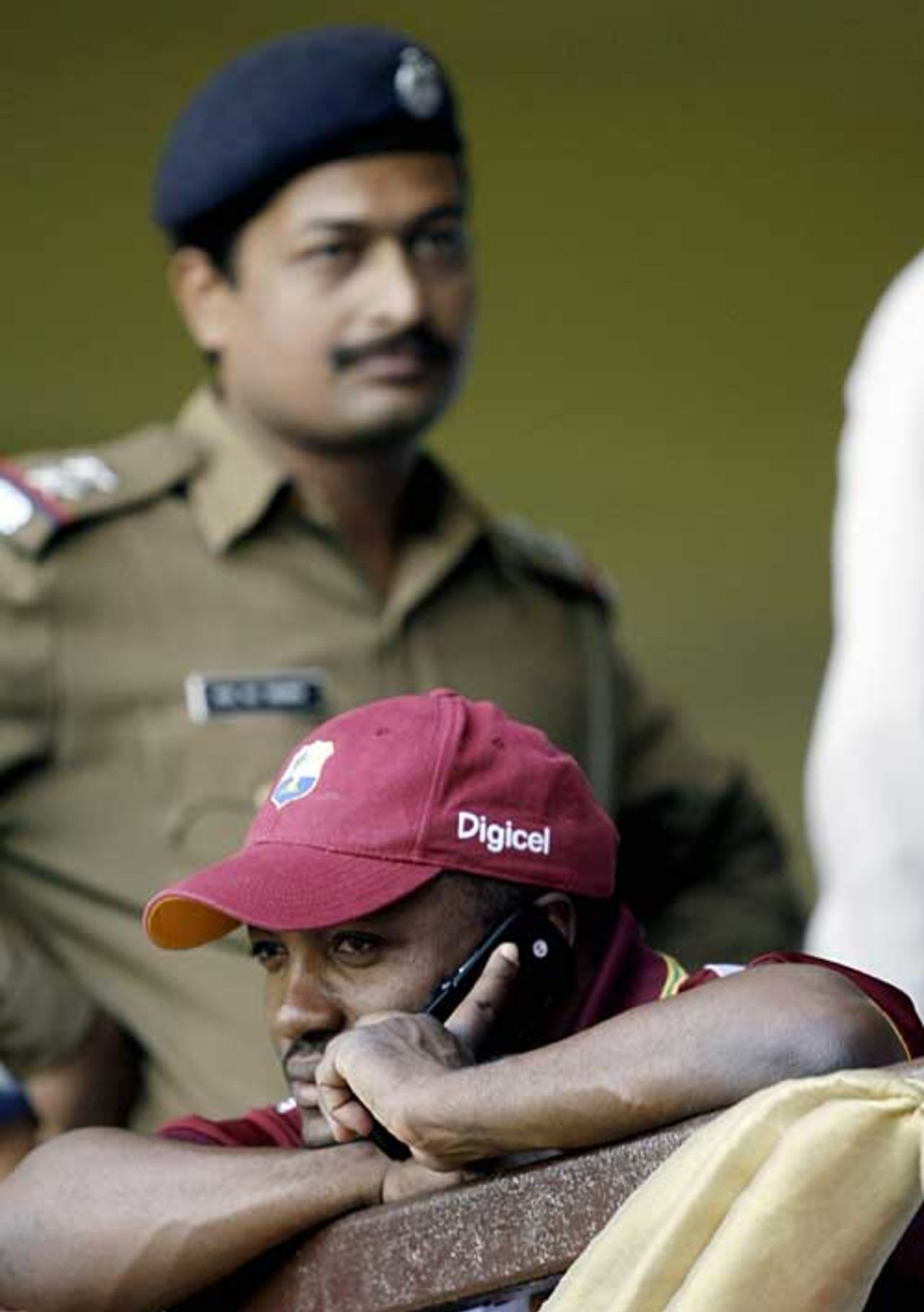 Phoning home: Brian Lara on the eve of the second ODI against India, Cuttack, January 23, 2007