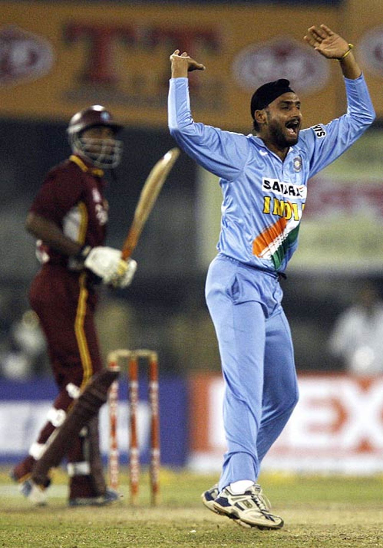 Harbhajan Singh celebrates Marlon Samuels's wicket, India v West Indies, 2nd ODI, Cuttack, January 24, 2007