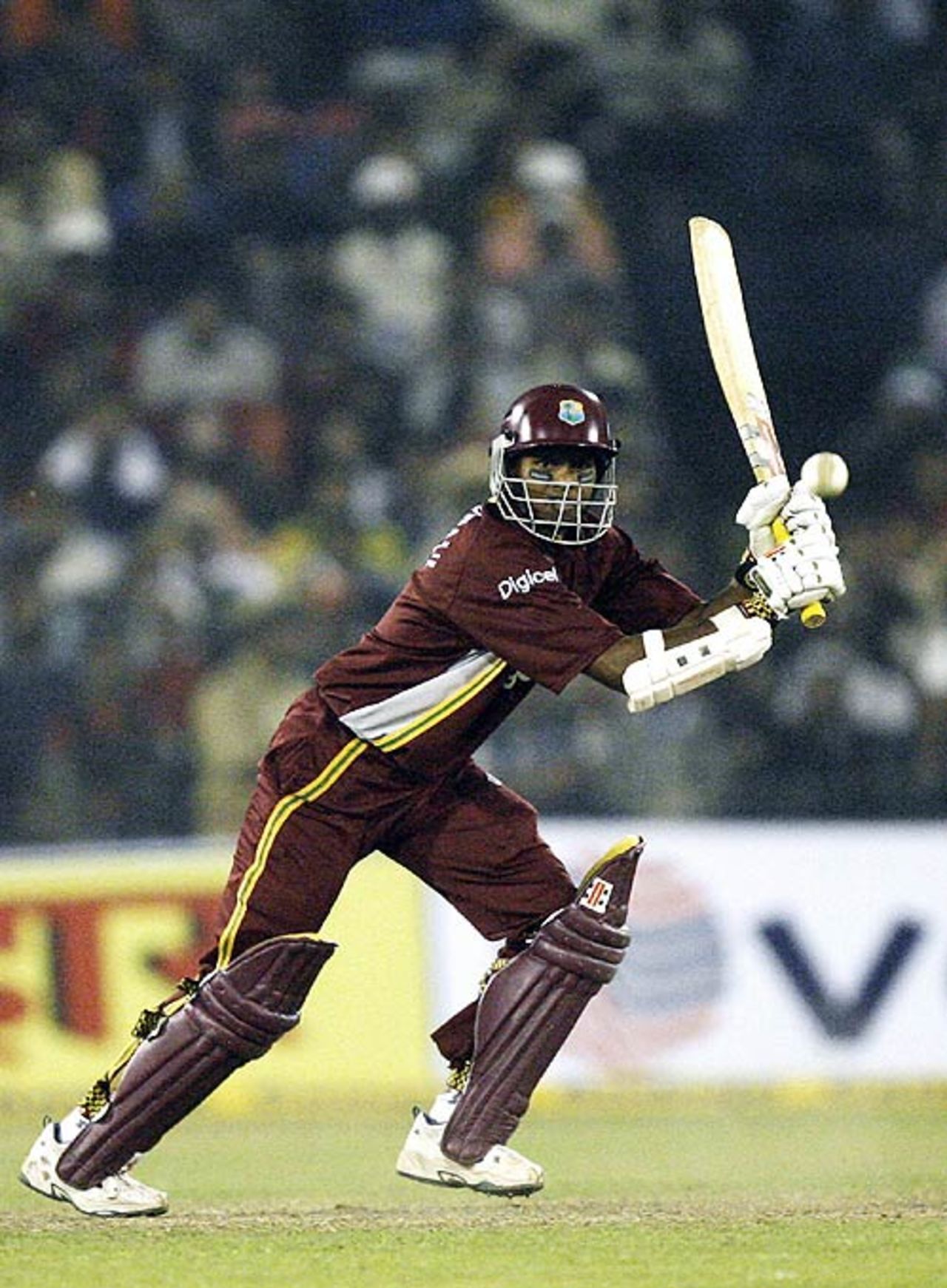 Shivnarine Chanderpaul drives during his fifty, India v West Indies, 2nd ODI, Cuttack, January 24, 2007
