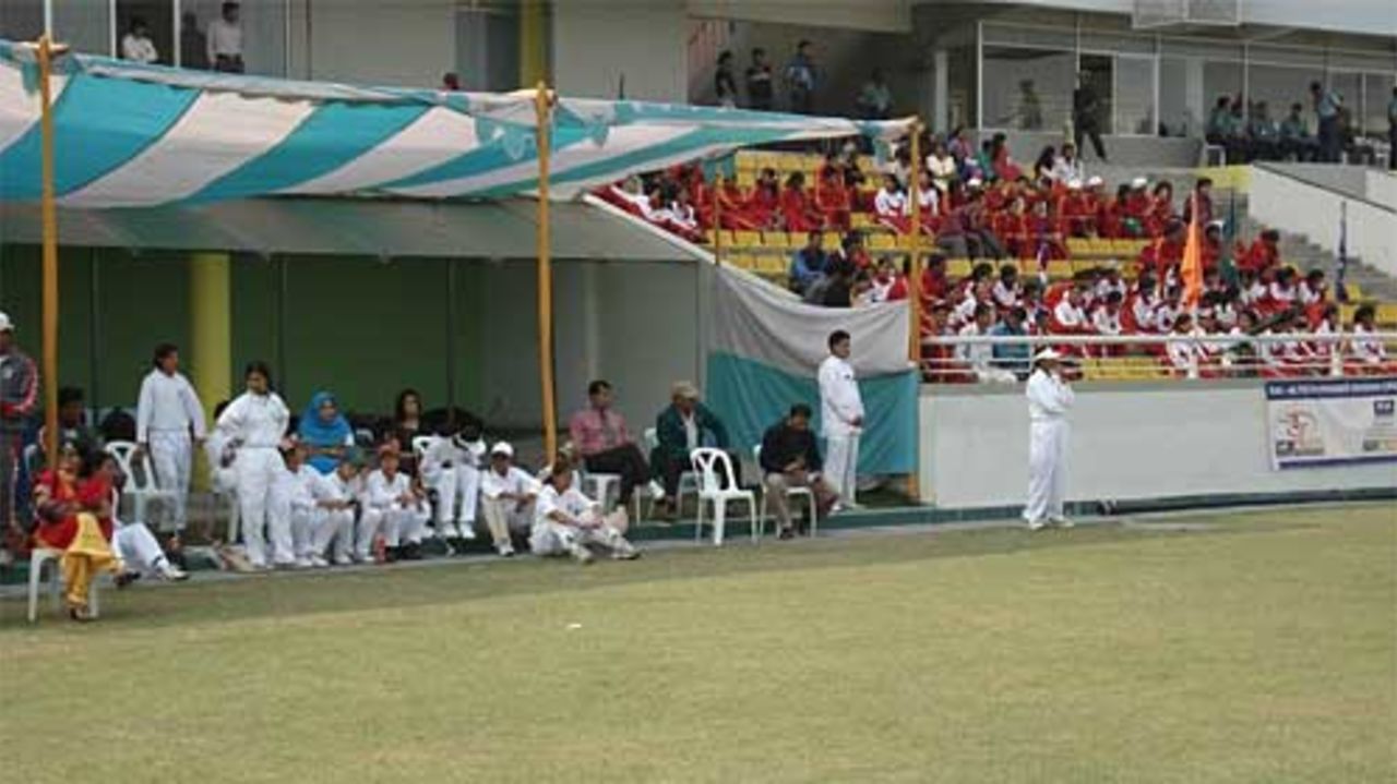 The Ansar batsmen get ready for their innings, Dhaka v Ansar, Sher-e-Bangla National Cricket Stadium, Mirpur, 27 January, 2007 