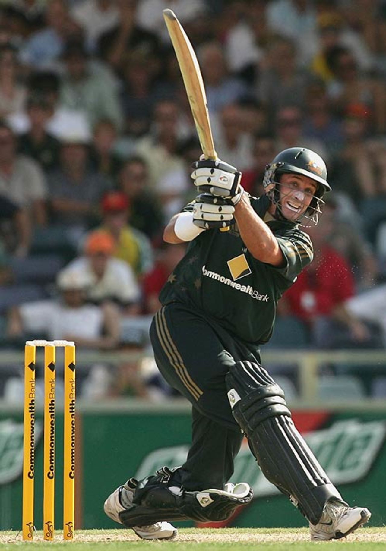 Michael Hussey hoicks one over midwicket, Australia v New Zealand, CB Series, 8th match, Perth, January 28, 2007