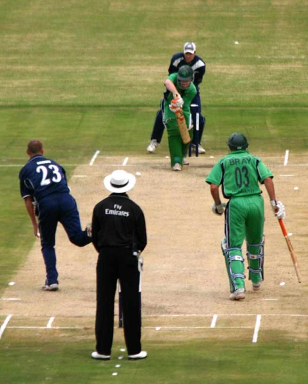 Eoin Morgan defends watchfully, Ireland v Scotland, 3rd match, World Cricket League, Gymkhana, Nairobi, January 30, 2007
