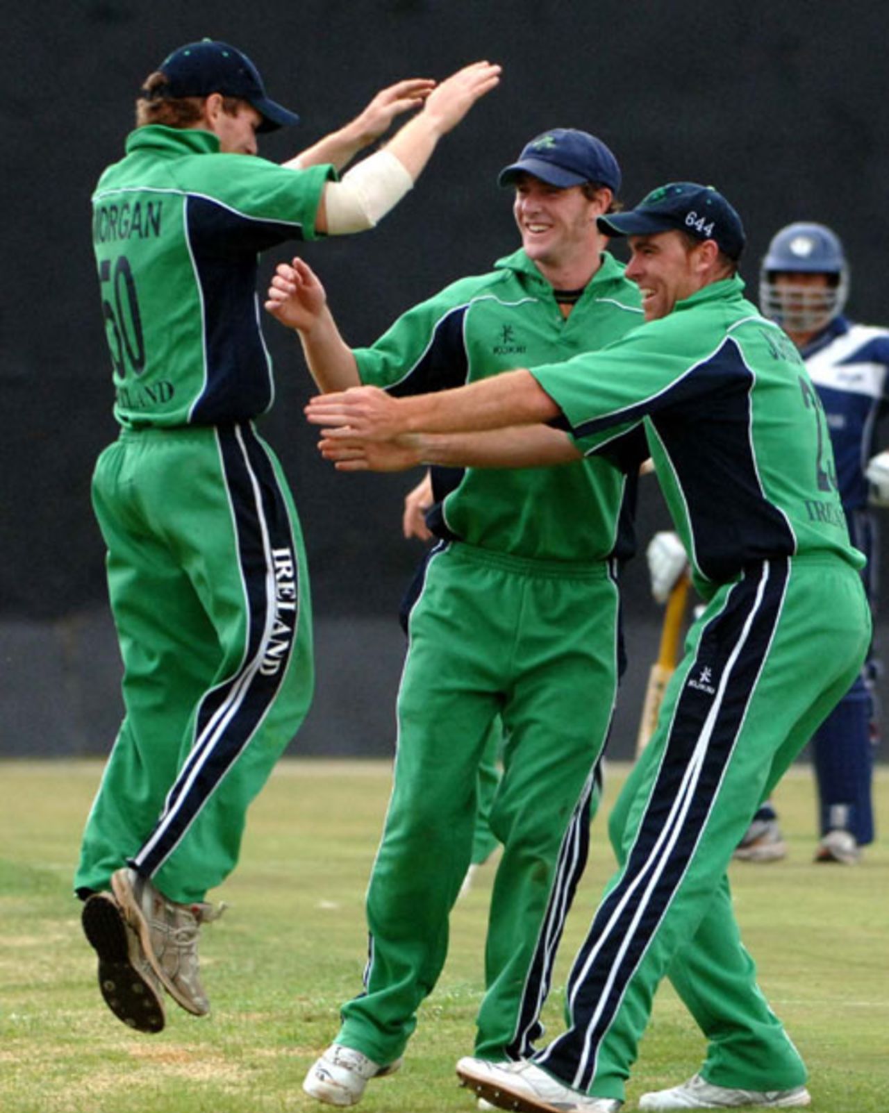 Niall O'Brien and Trent Johnston celebrates the dismissal of Gavin Hamilton, Ireland v Scotland, Nairobi Gymkhana, WCL, January 30, 2007