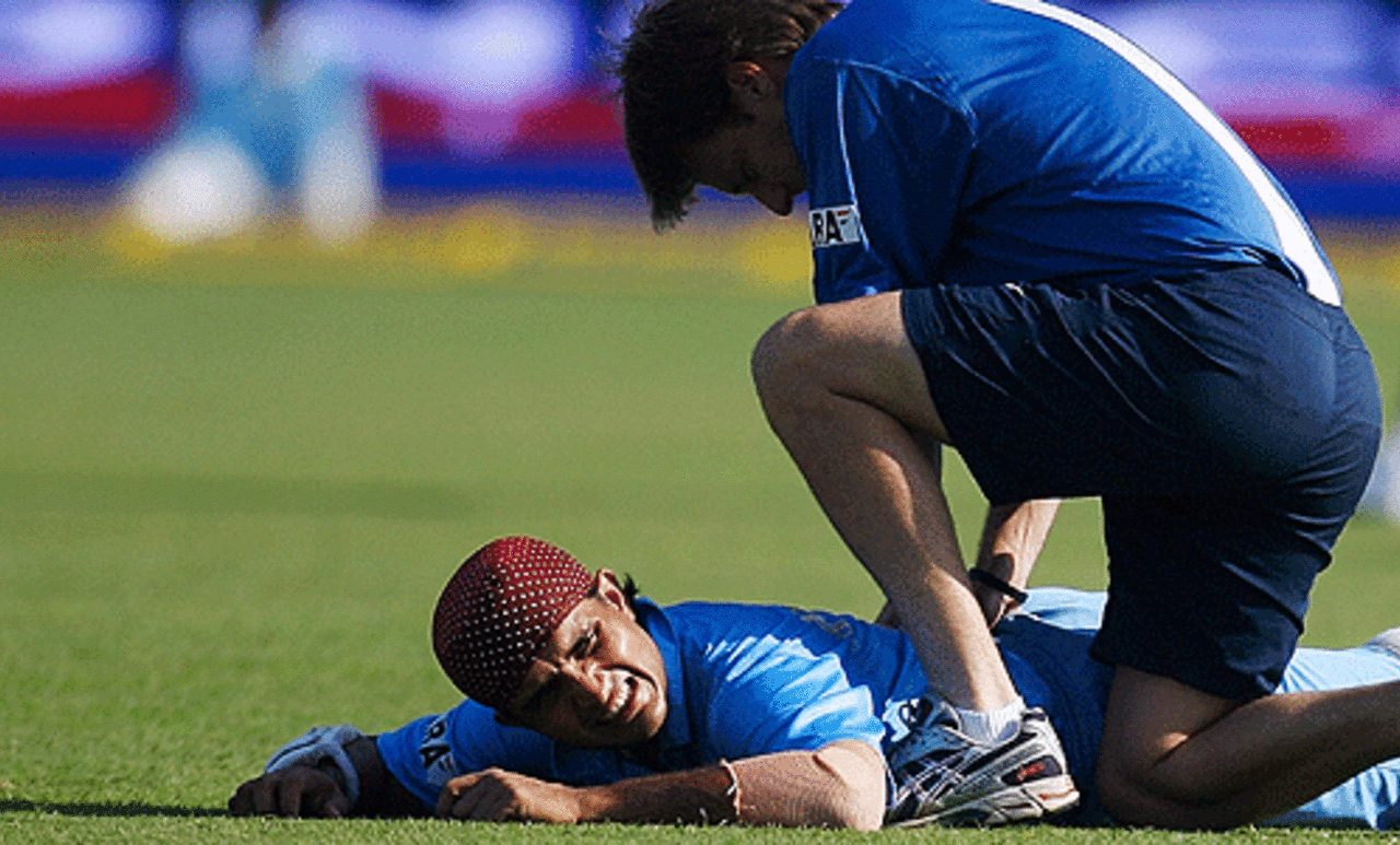 Sourav Ganguly received treatment for a back spasm when on 37, India v West Indies, 4th ODI, Vadodara, January 31, 2007