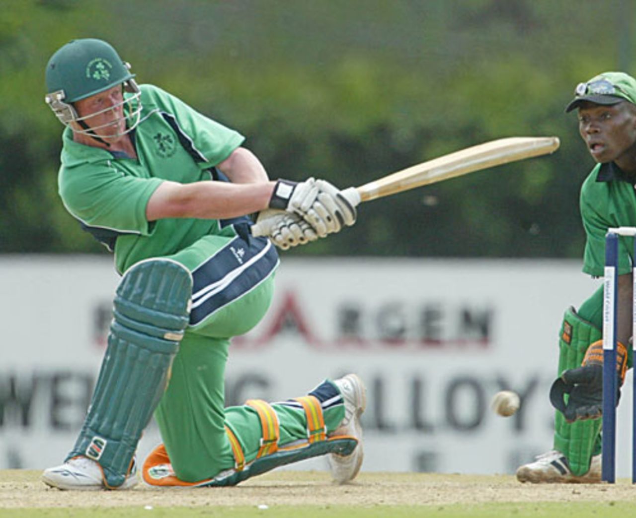 Kevin O'Brien sweeps during his century, Ireland v Kenya, Ruaraka (Nairobi), WCL, February 2, 2007