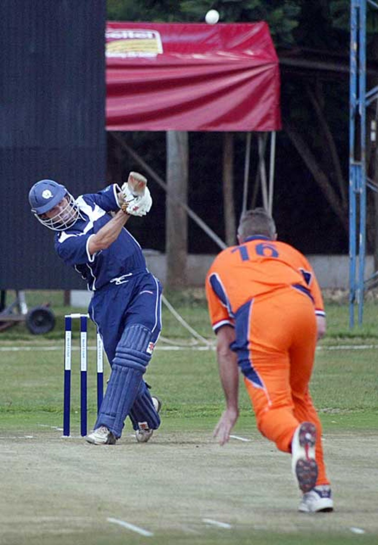Fraser Watts launches a powerful blow during his 58, Scotland v Netherlands, World Cricket League, 9th Match, Jaffery Sports Club, February 2, 2007