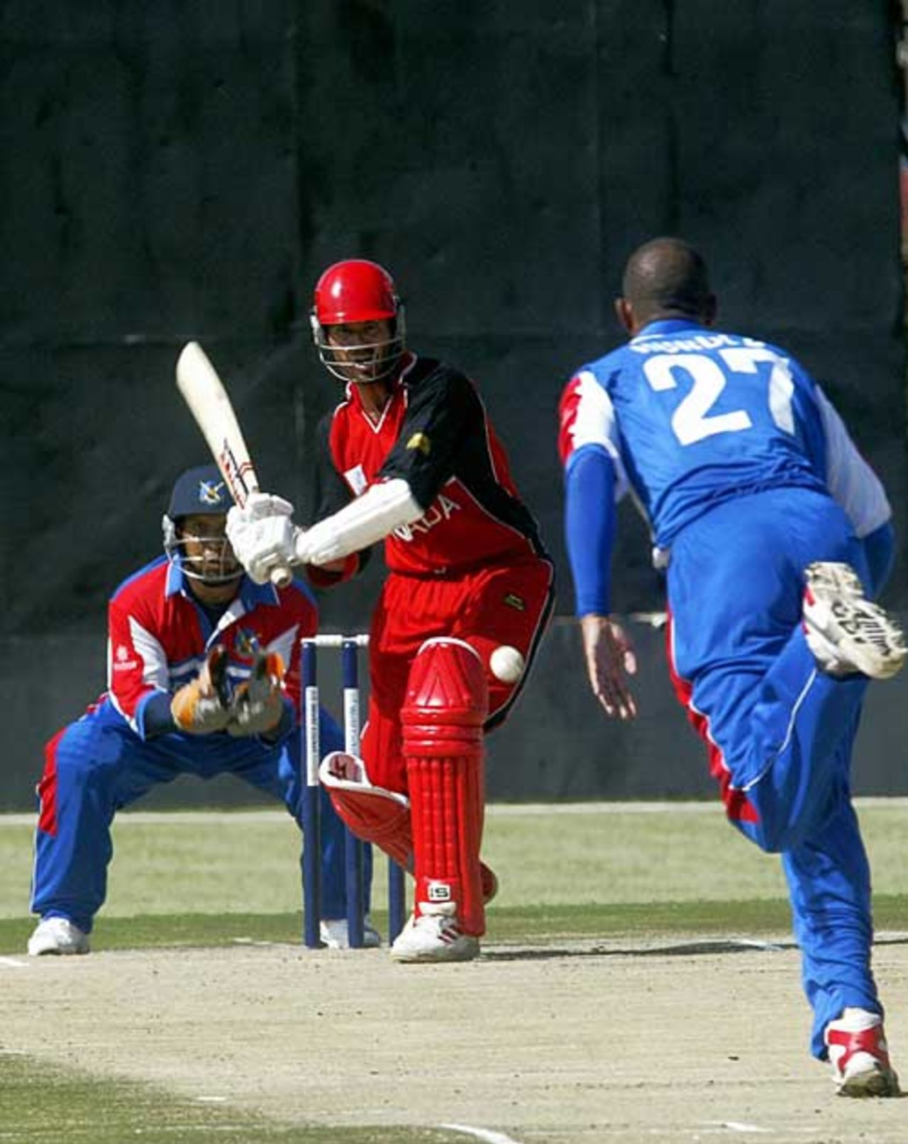 John Davison shapes to launch a boundary, Canda v Bermuda, World Cricket League, 7th Match, Jaffery Sports Club, February 2, 2007