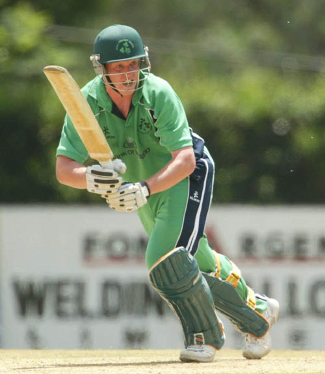 Ireland's batsman,  William Porterfield, hooks for four  to reach his fifty  during the ICC World Cricket League Division 1 against Kenya at the Ruarka Sports Club in Nairobi, Friday, Feb. 2, 2007. Porterfield had reached his 50 runs